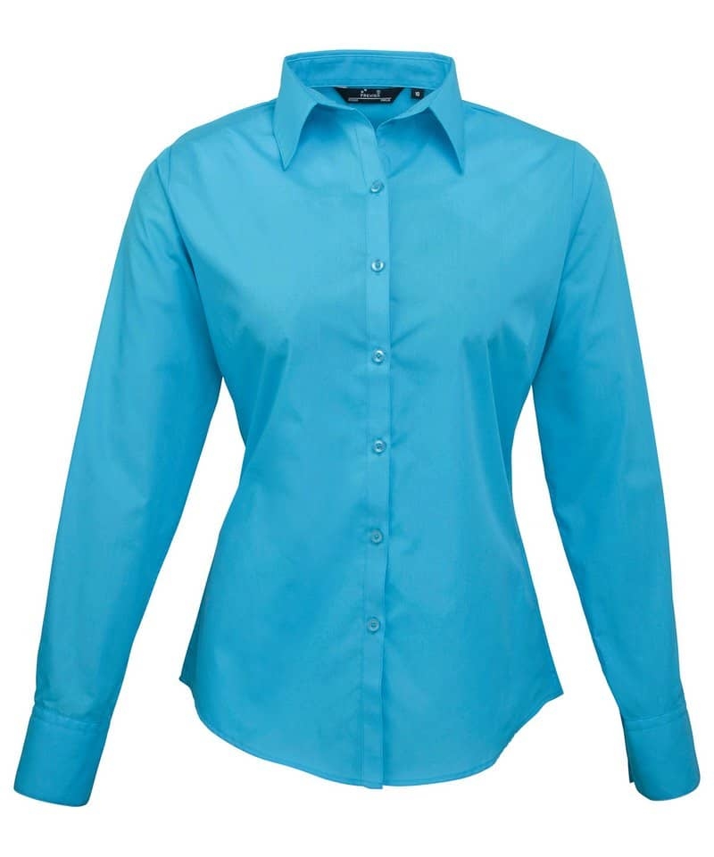 Premier Women’s Poplin Long Sleeve Blouse – Turquoise – 26 – Uniforms Online