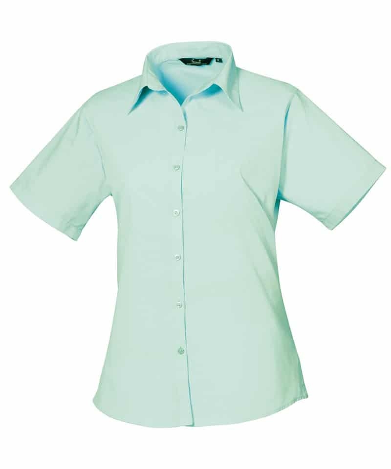 Premier Women’s Poplin Short Sleeve Blouse – Aqua – 14 – Uniforms Online