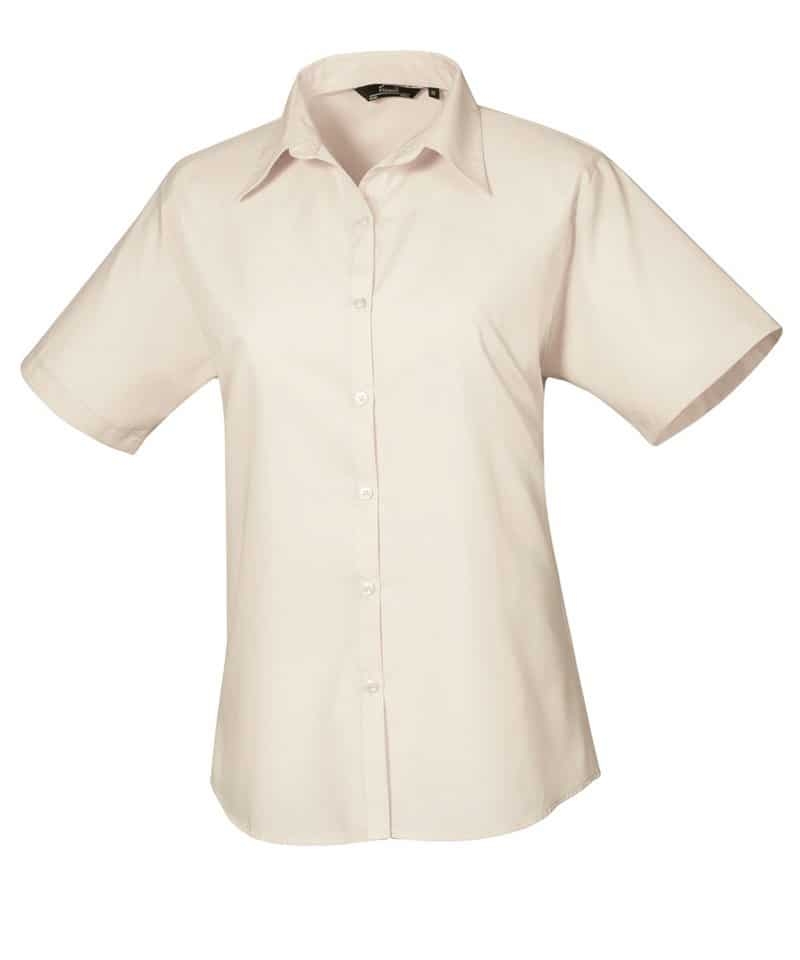 Premier Women’s Poplin Short Sleeve Blouse – Natural – 24 – Uniforms Online