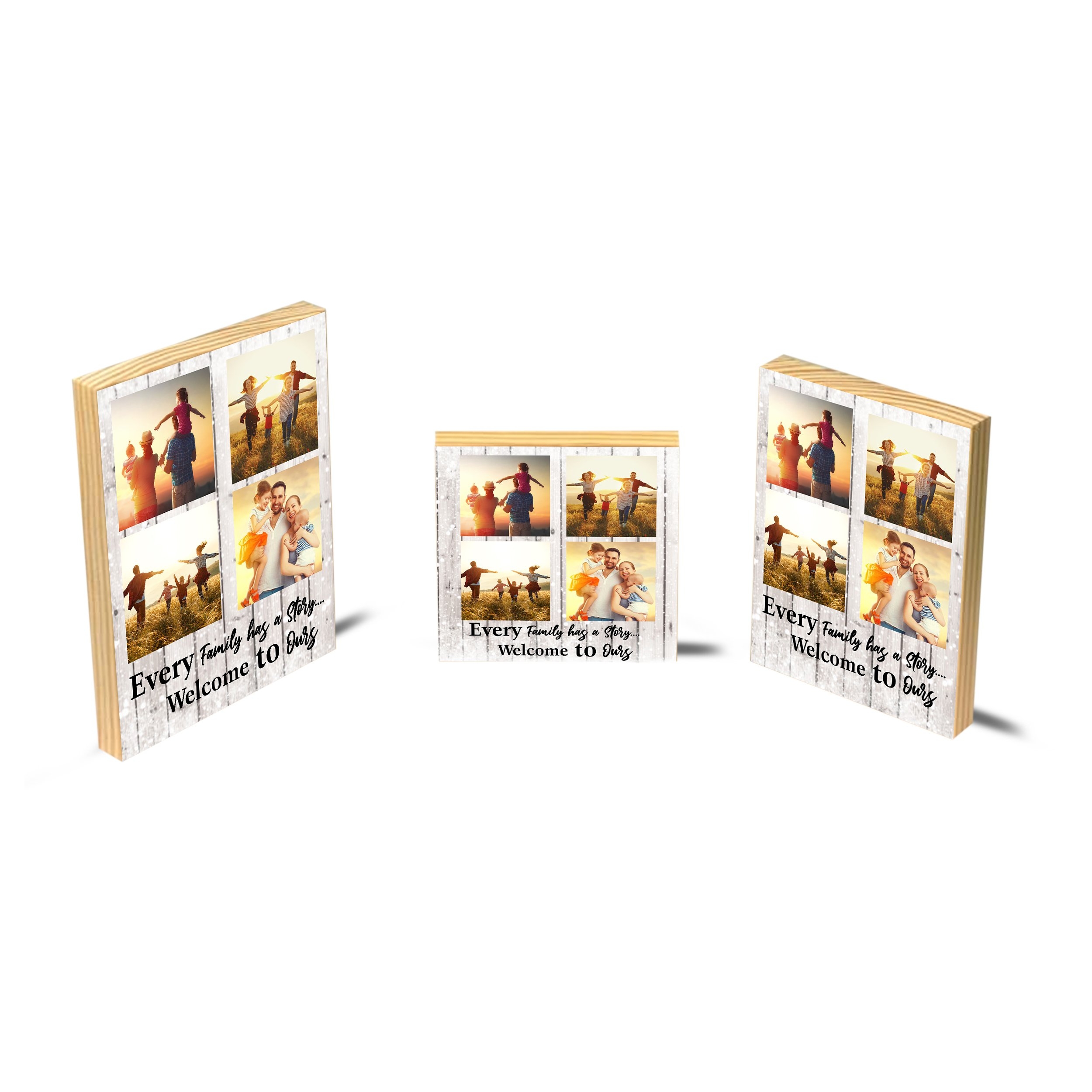 Personalised Photo Every Family Has A Story Gift – Wooden Block, Small – 5.0″ x 5.0″ – Ai Printing