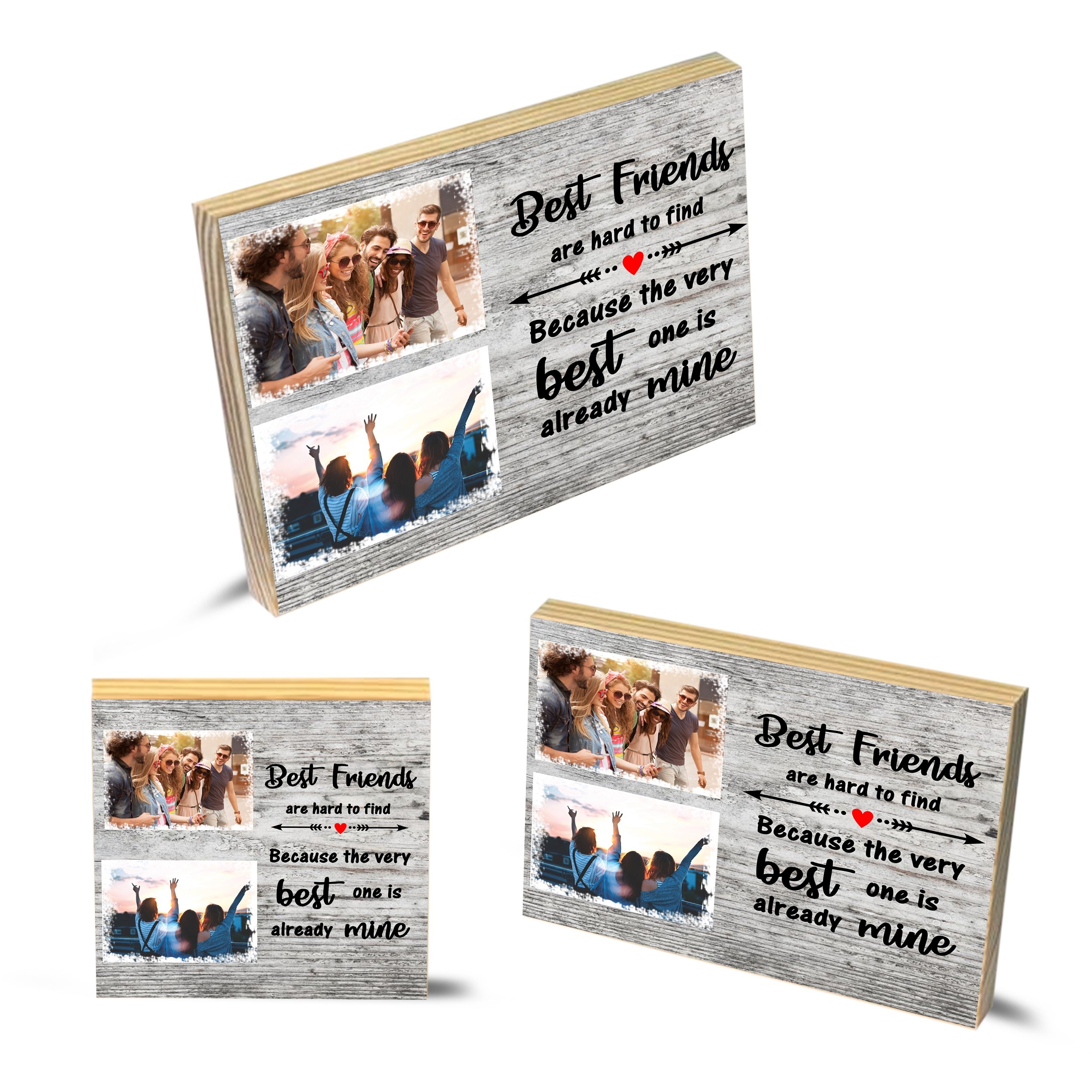 Personalised Image Best Friends Are Hard to Find Friendship Quote Gift – Wooden Block, Medium – 5.0″ x 7.0″ – Ai Printing