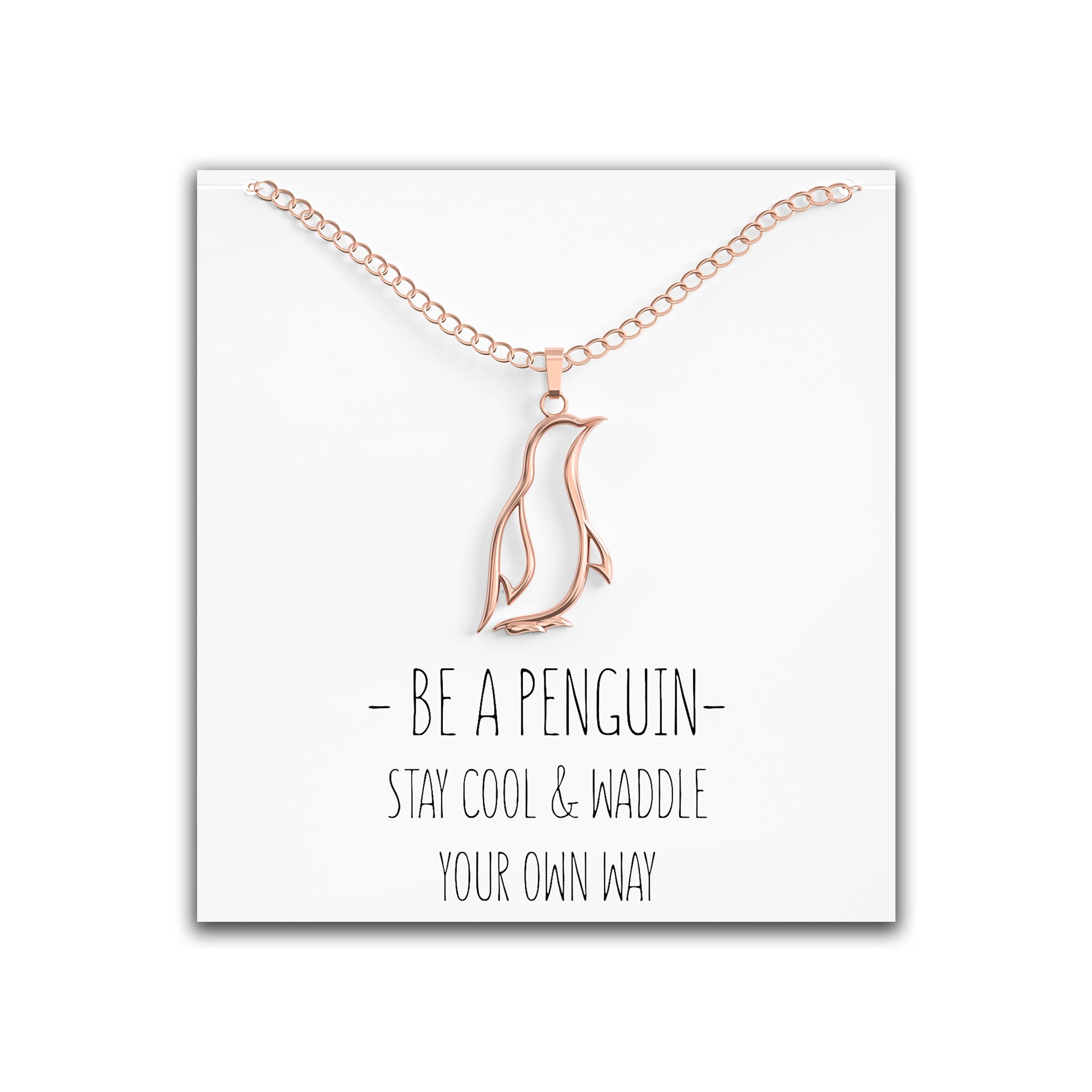 Penguin Necklace Gift – Cute Penguin Pendant – Charm Jewelry For Women, Girls & Kids – With Message Card Rose Gold – Happy Kisses