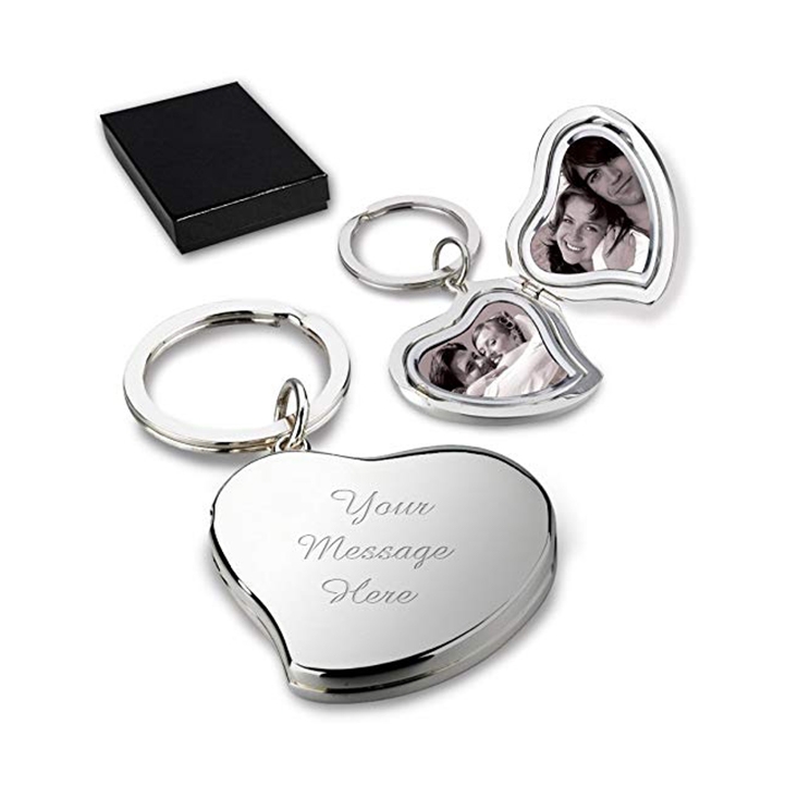 Silver Double Photo Heart Locket Keyring