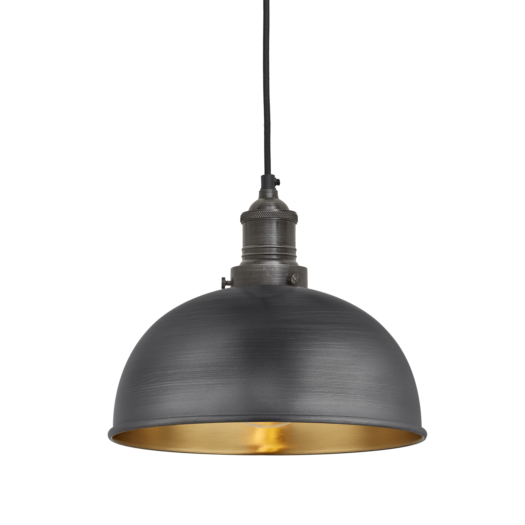 Industville – Brooklyn Dome Pendant – 8 Inch – Ceiling Light – Light Shade – Black / Brass Colour – Pewter / Brass Material – 22 CM X 20 CM X 20 CM