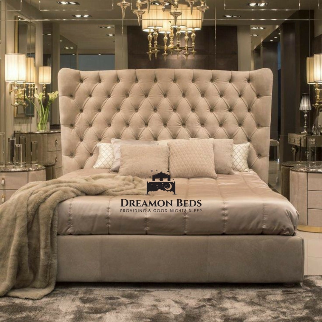 Michigan Wingback Bed Frame Available with Ottoman or Divan Storage – Default Title – Choice Of 25 Colours With Varying Materials – Dreamon Beds