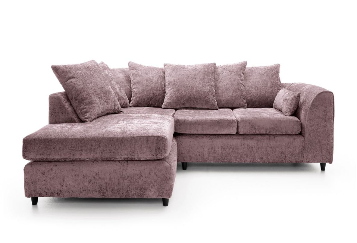 Monaco Chenille Fabric 4 Seater Corner Sofa – Left Hand Facing – Pink – The Online Sofa Shop