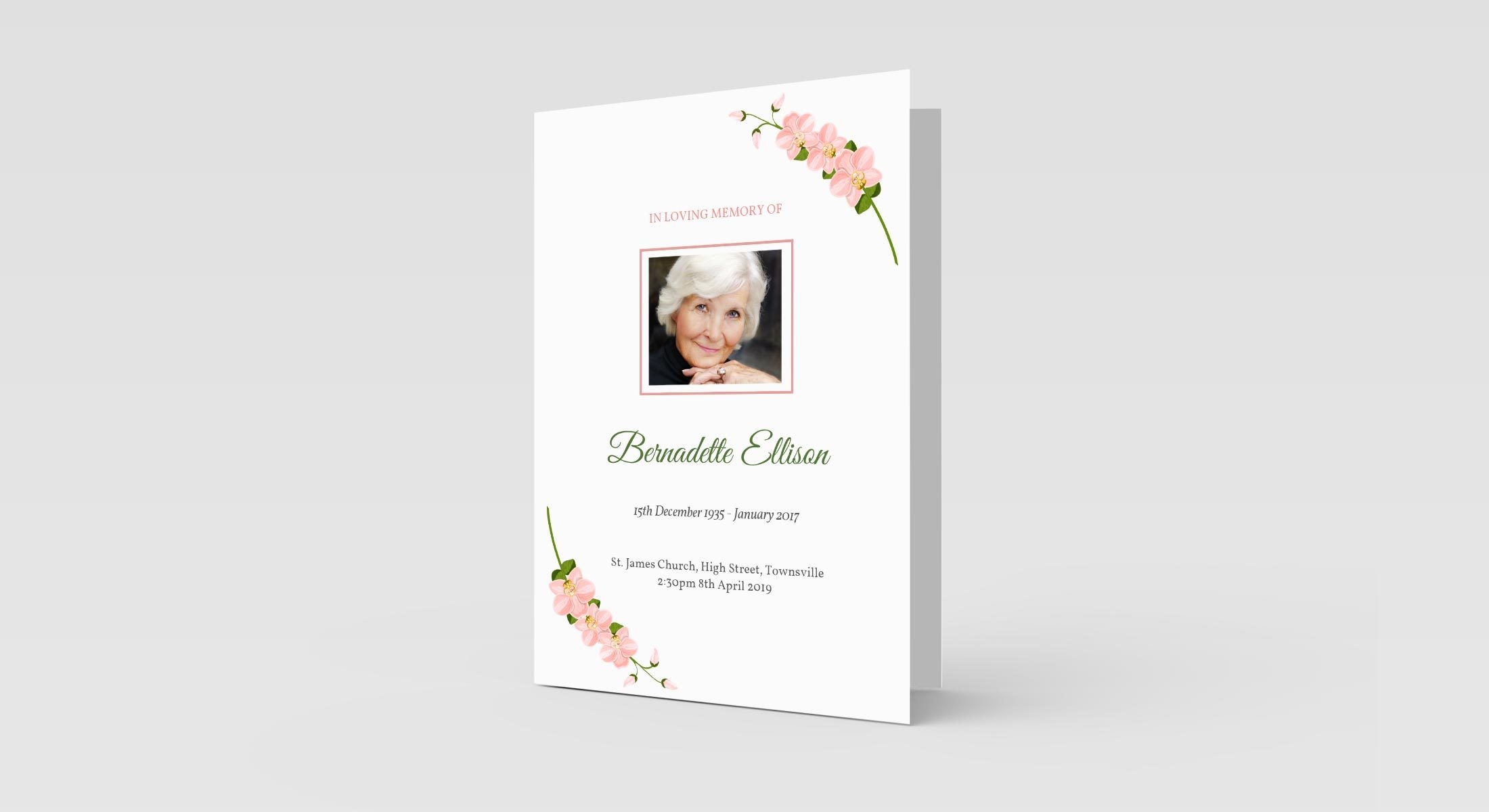 Funeral Order Of Service – Pink Orchid Flowers Personalised Design – High Quality Print – Heavy 300g Card – Qty (10x) – Memorial Booklet