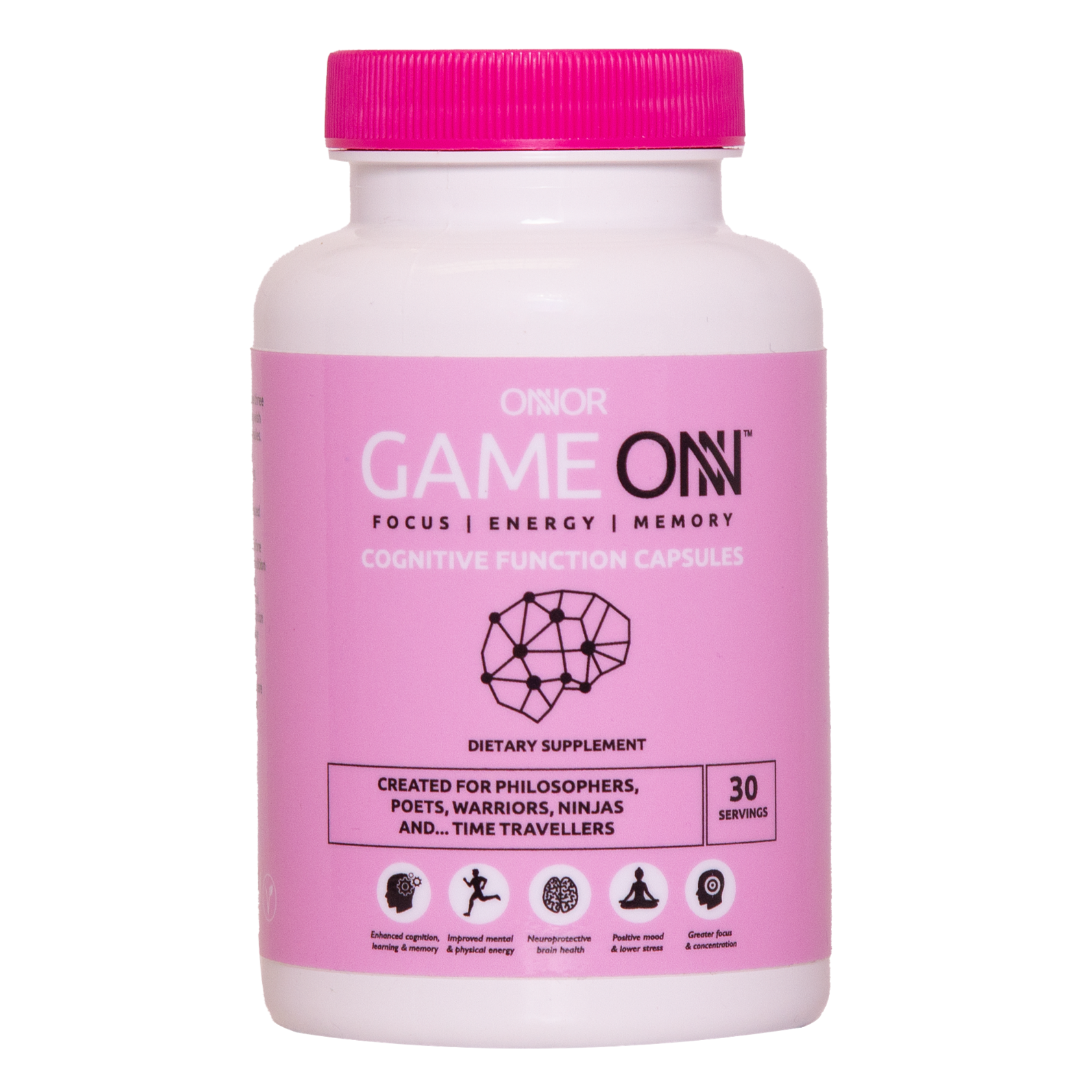 Cognitive Function Capsules – Game ONN Nootropic Capsules – ONNOR PINK Single Pack – 150mg Caffeine Per Serving – For Focus & Energy – ONNOR Limited