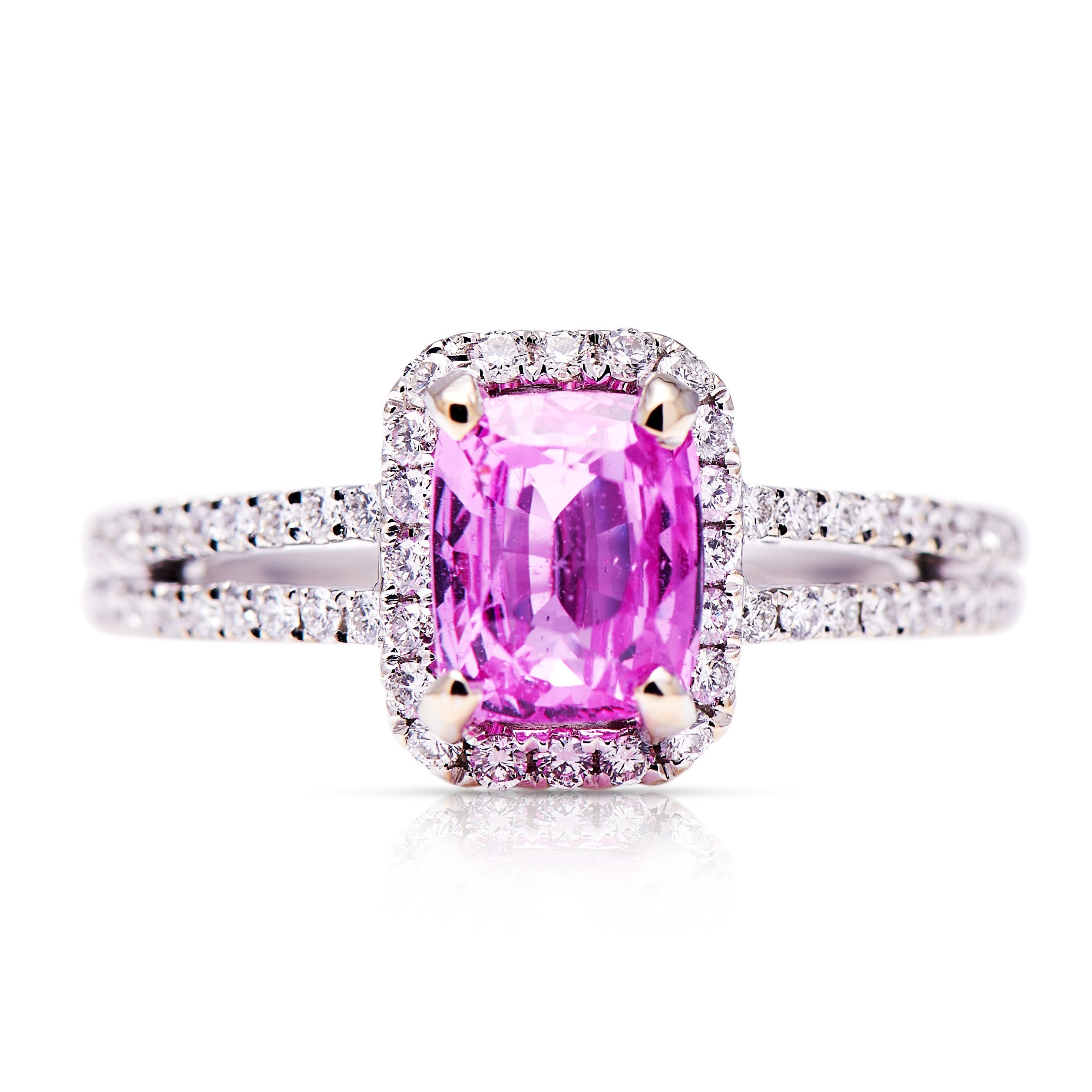 Engagement | 18ct White gold, Pink Sapphire and Diamond Ring – Vintage Ring – Antique Ring Boutique