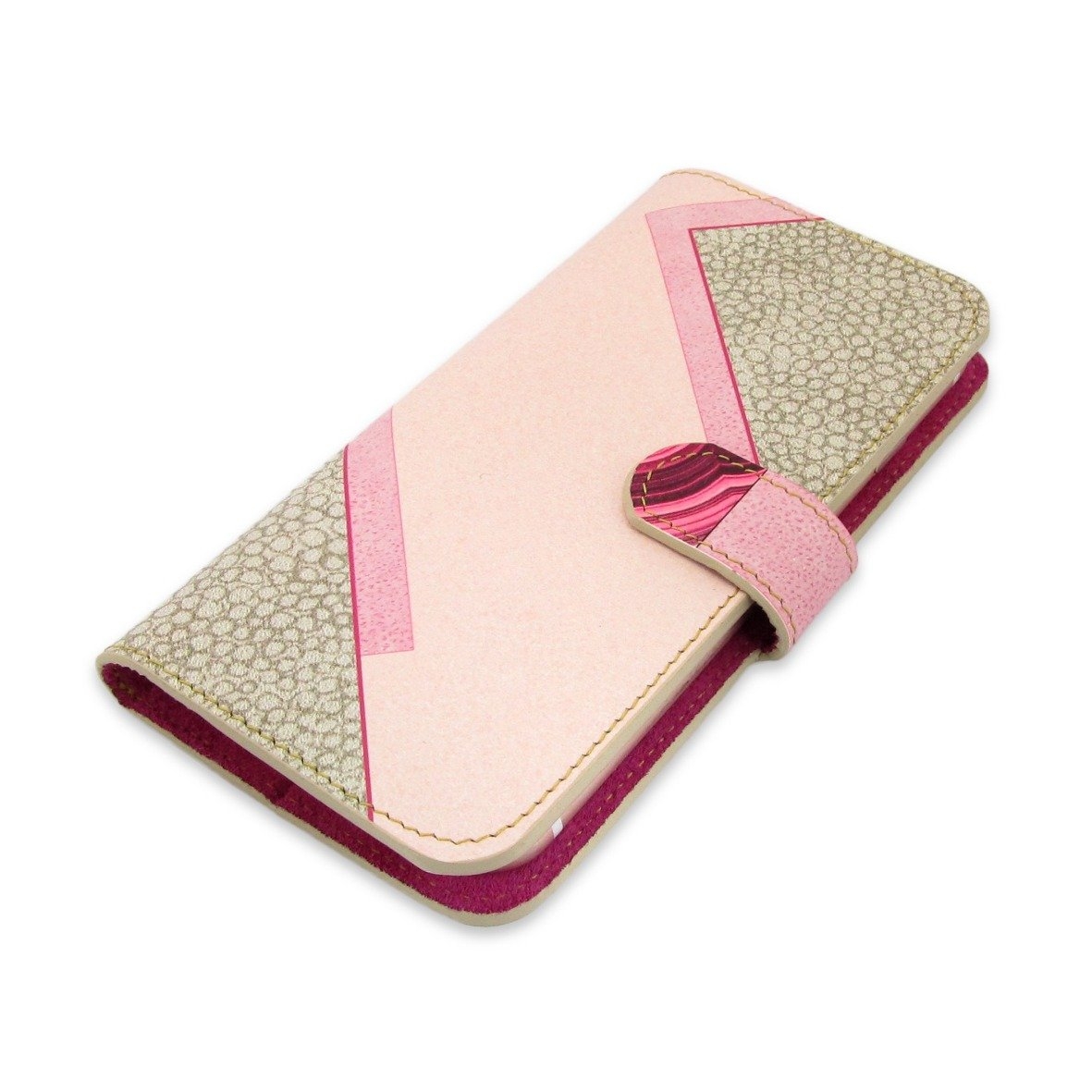 Leather Wallet Phone Case – Geometric Agate – iPhone XR / No personalisation / Pink