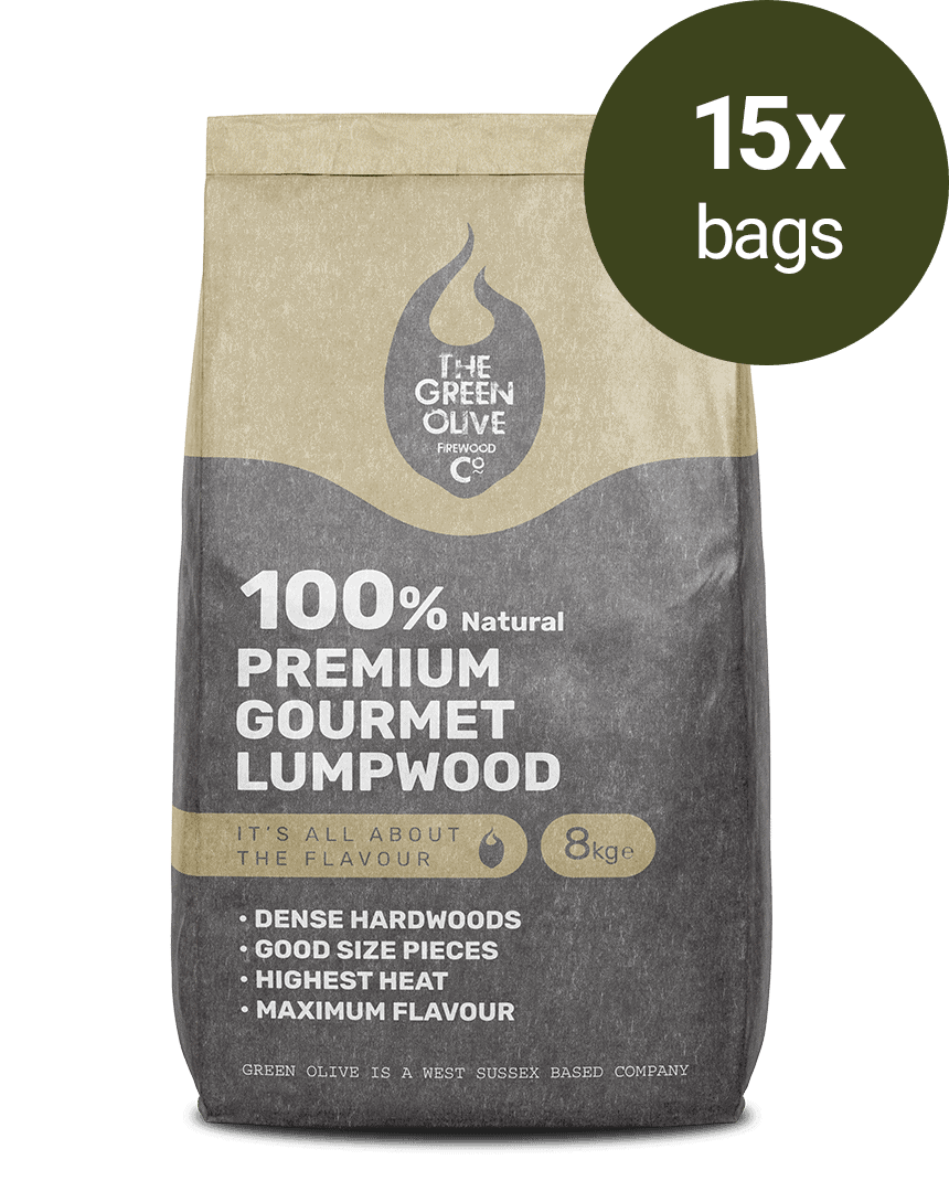 Premium Gourmet Lumpwood Charcoal – 120Kg – Natural Charcoals – Green Olive Firewood
