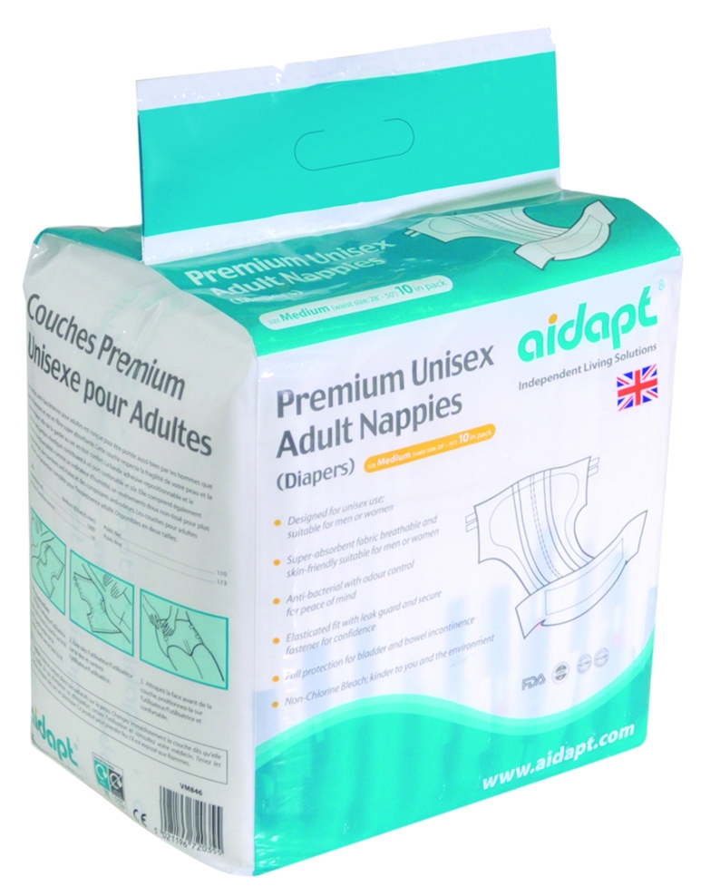 Premium Unisex Adult Nappies (Diapers) – Pack of 10 Medium – Tiacare