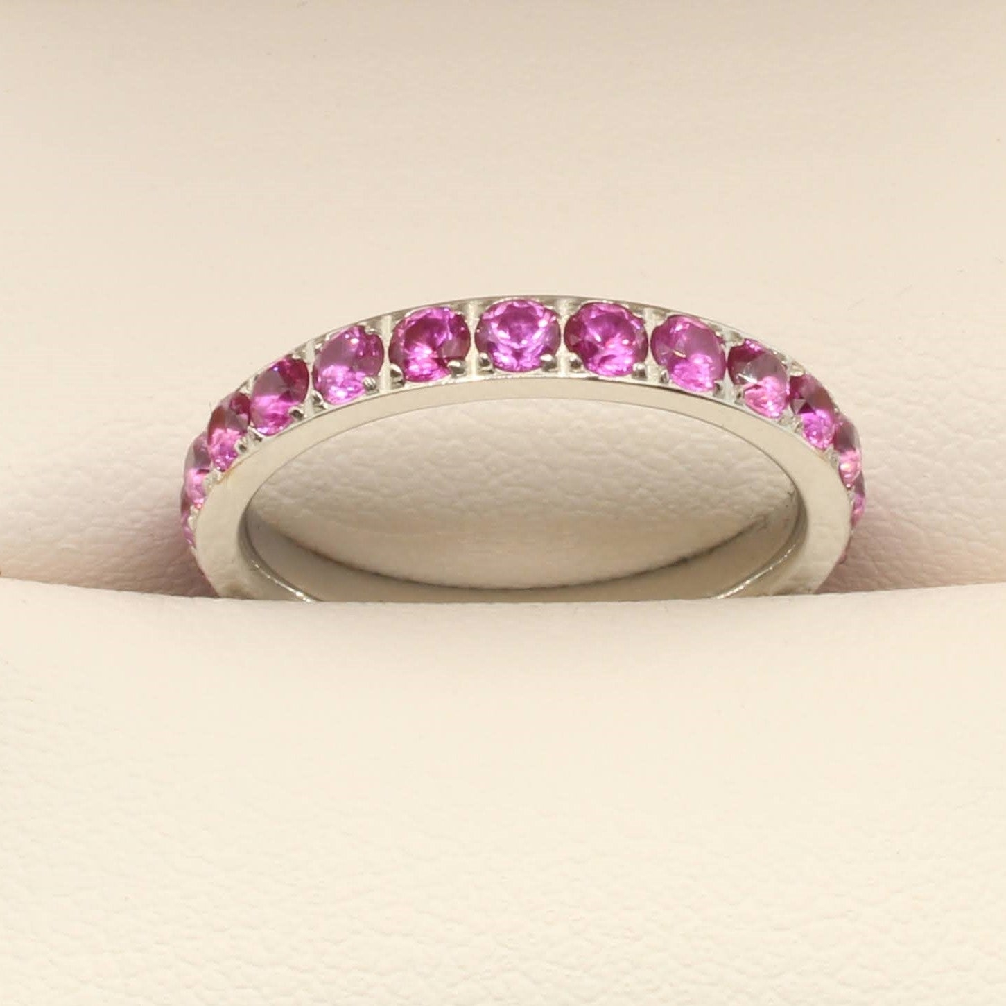 Sparkling Ladies Titanium 3mm Dark Pink On White Gold Zircon Glitz Ring UK Q / US 8 – Rock Solid Rings