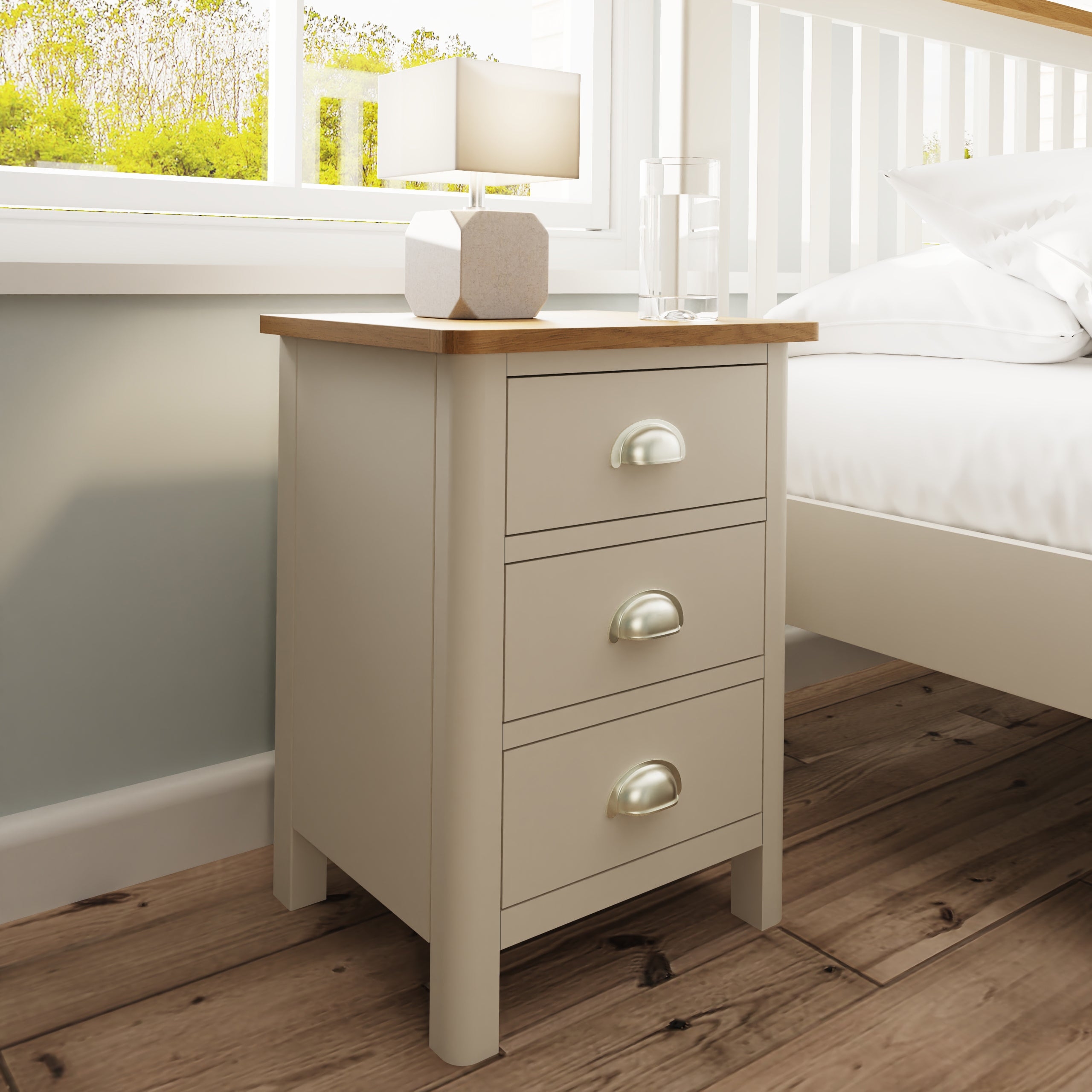 RA Bedroom – 3 Drawer Bedside Table – Essentials