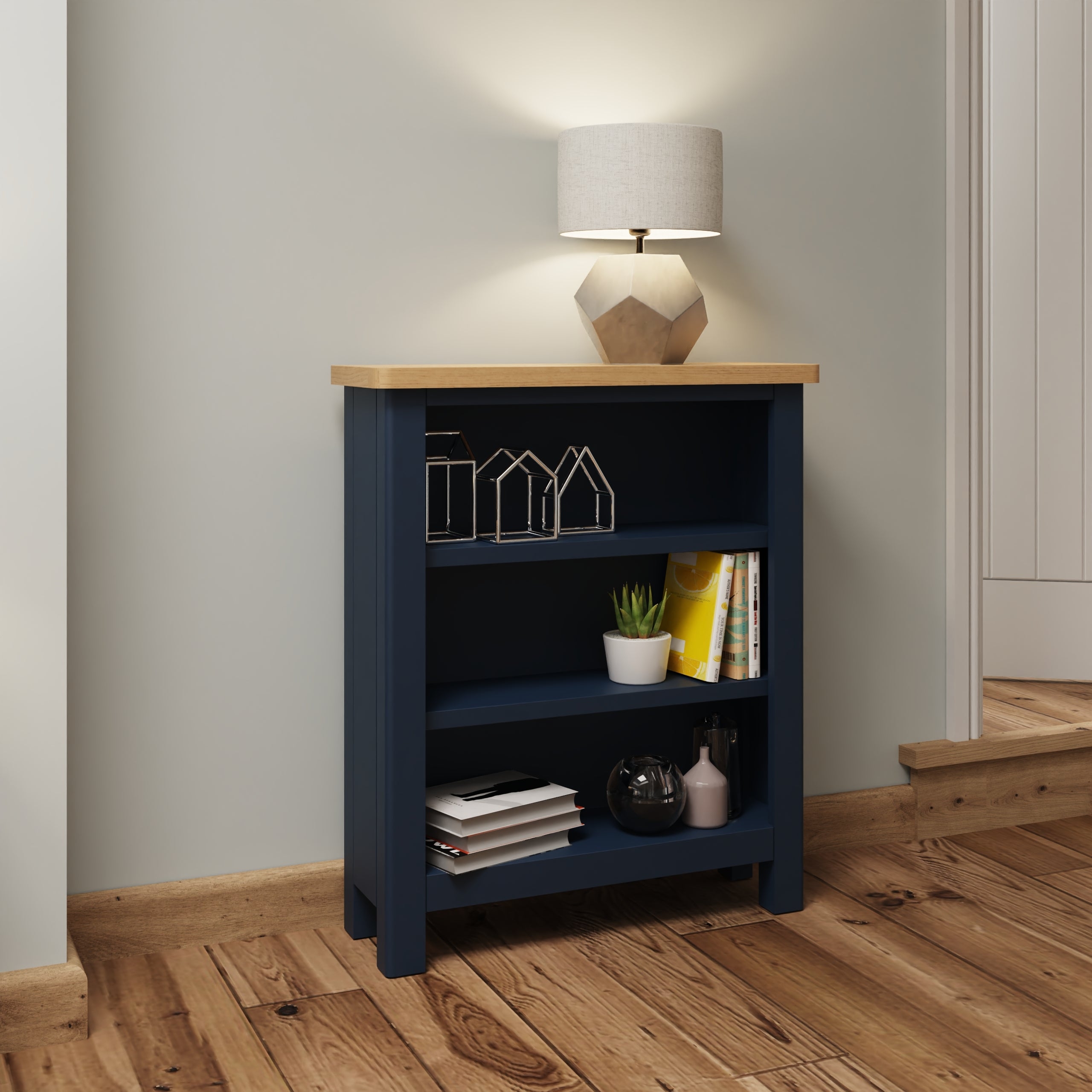 RA Dining Blue – Small Wide Bookcase – Essentials