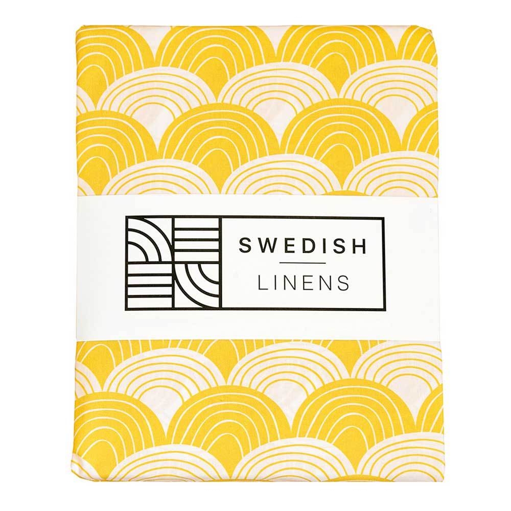 Rainbows Fitted Sheet Mustard – 60 X 120Cm Cot – Swedish Linens – Folk Interiors