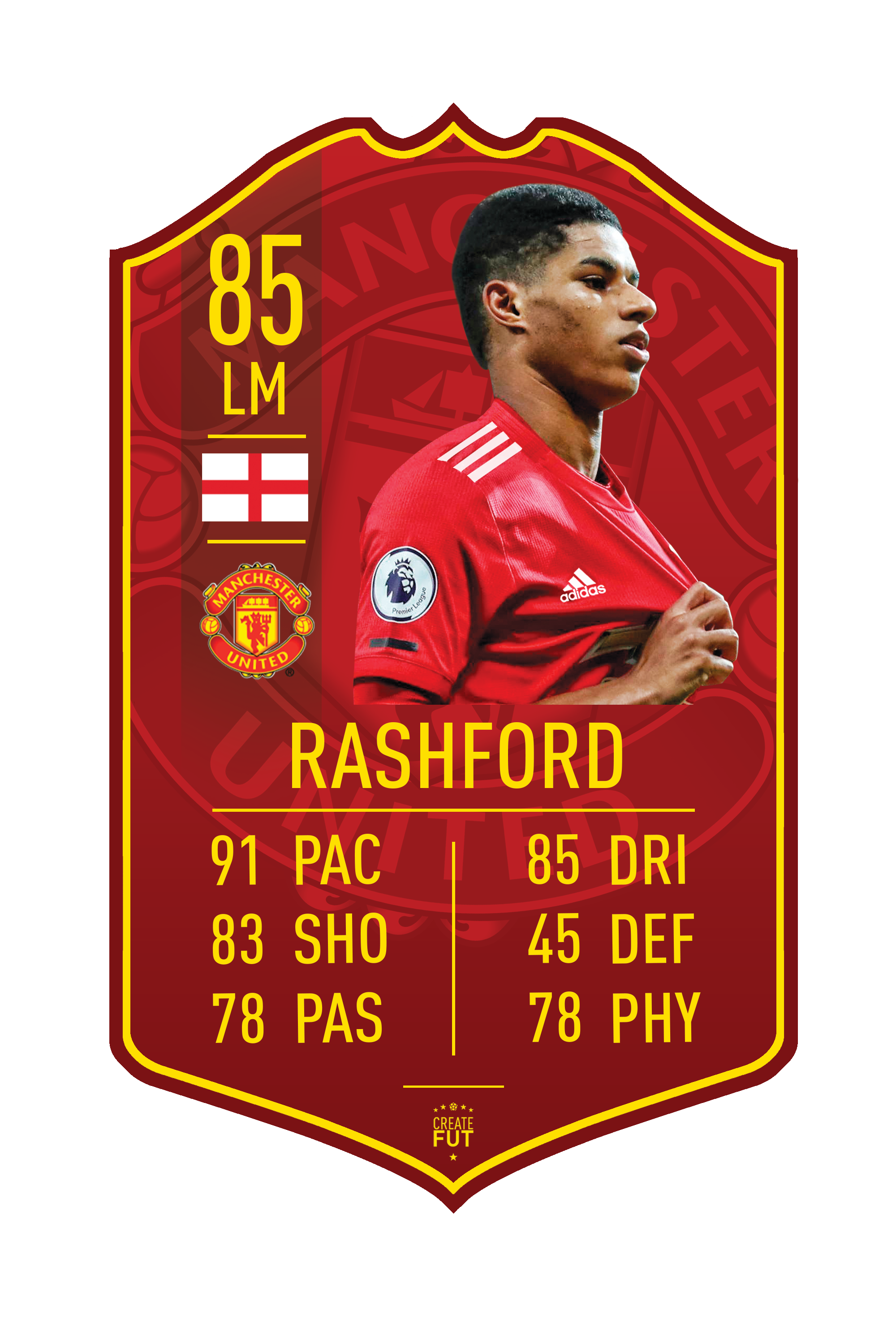 Marcus Rashford MUFC pre-made card – A2 | (42cm x 59.4cm) – Fifa Ultimate Team Card – Create FUT