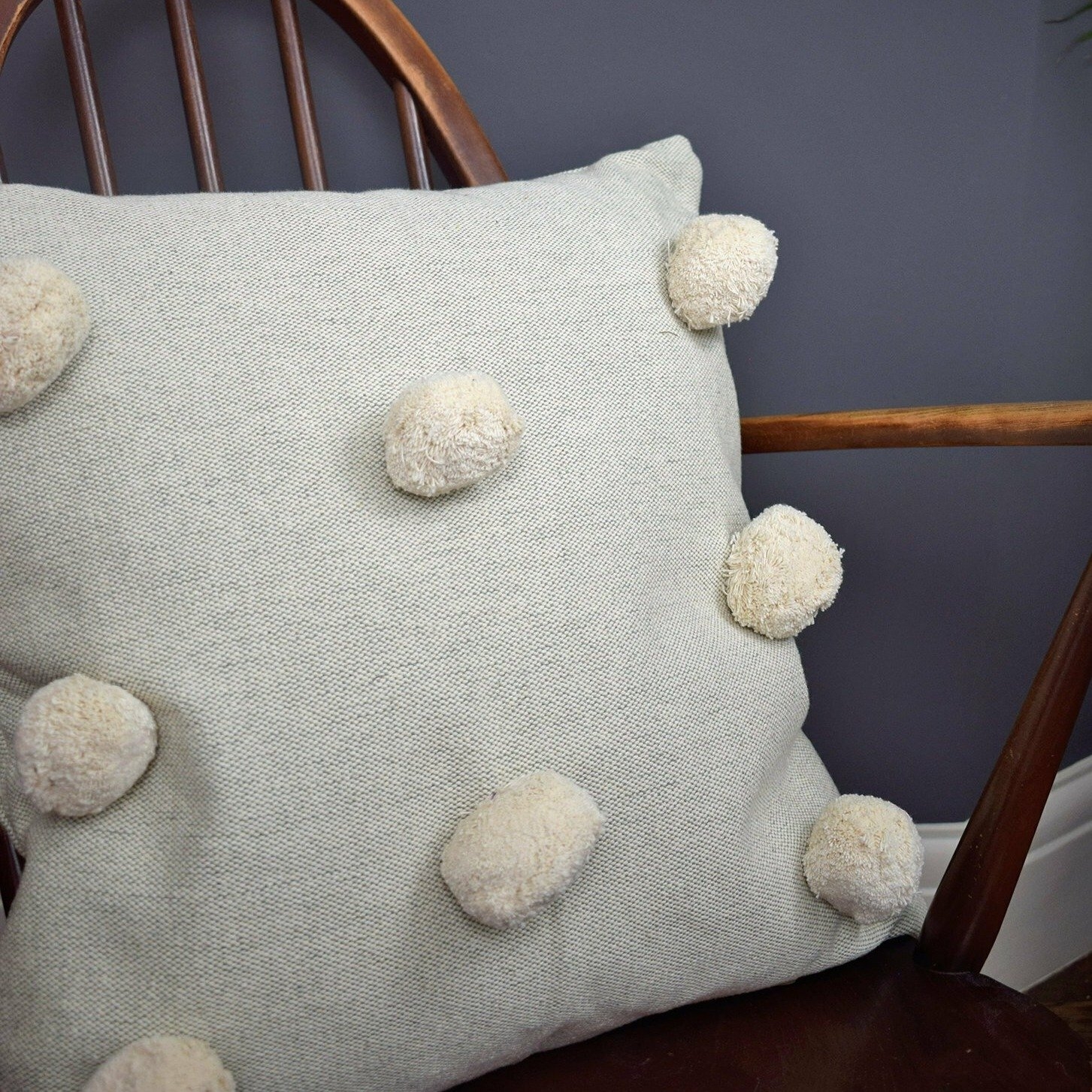 Chambray Giant Pom Pom Cushion – Olive | Smallhill Furniture Co. – Morgan Wright