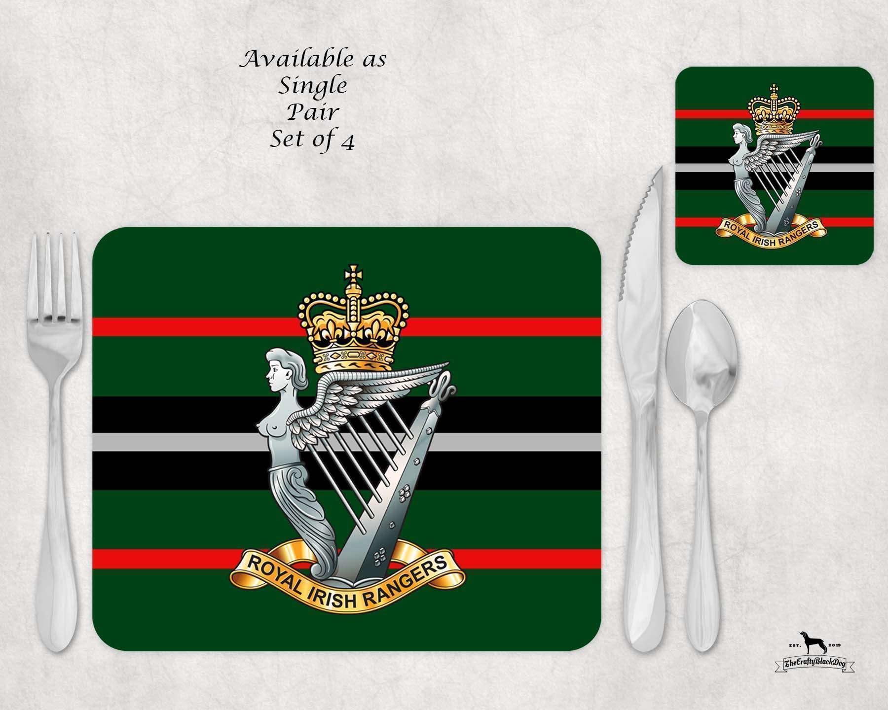Royal Irish Rangers – Placemat & Coaster Set – Pair – Crafty Black Dog
