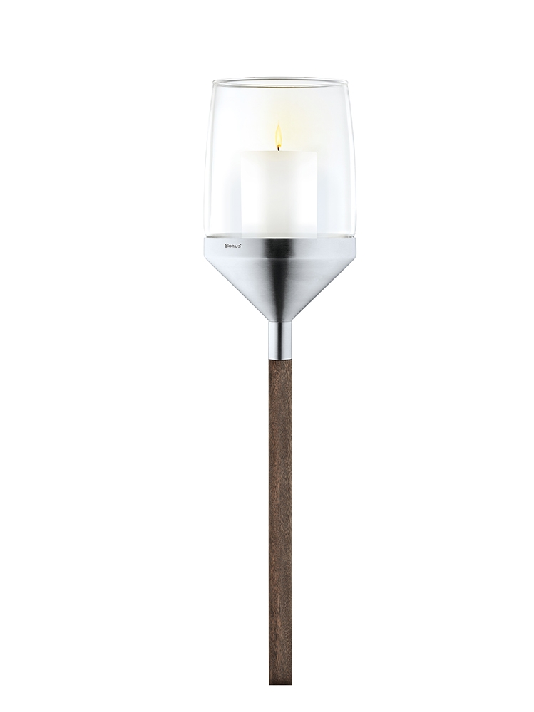 Blomus – Atmo Candle Holder Lantern – Brown / Chrome / Clear – Glass – 142.5cm x14cm