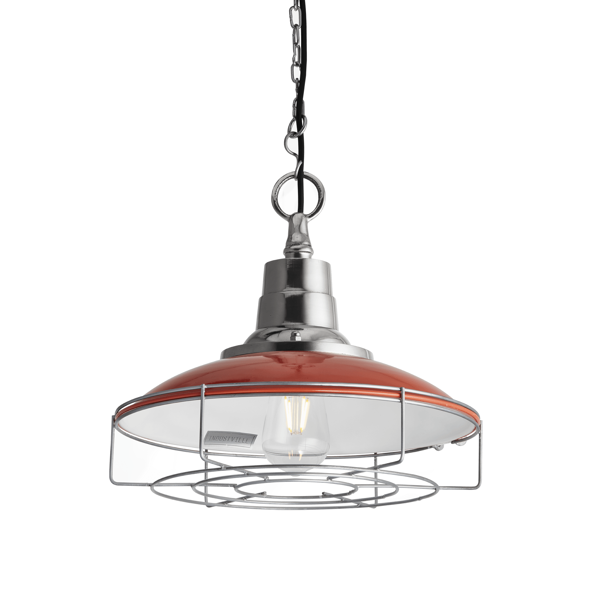 Industville – Retro Enamel Pendant – 14 Inch – Orange – Ceiling Light – Light Shade – Orange / Chrome / White Colour – Iron / Brass / Aluminium Material – 38 CM X 38.5 CM X 38.5 CM