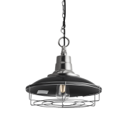 Industville – Retro Enamel Pendant – 14 Inch – Ceiling Light – Light Shade – Chrome / Black Colour – Iron / Brass / Aluminium Material – 38 CM X 38.5 CM X 38.5 CM