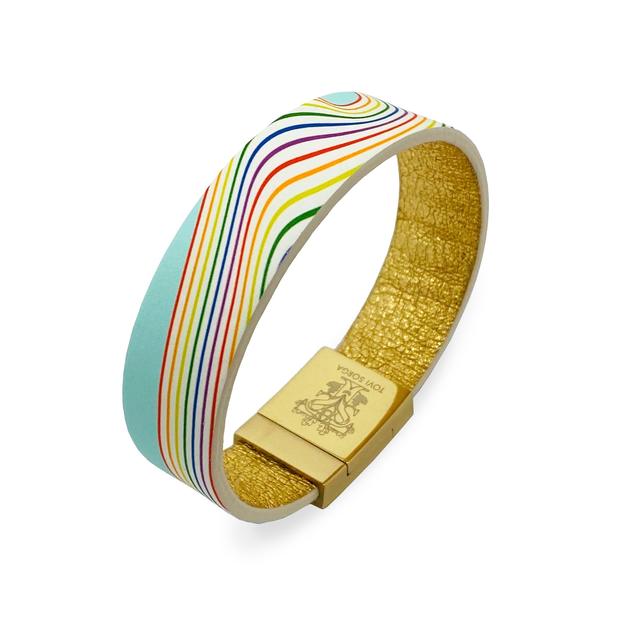 Leather Contactless Payment Bracelet: Rainbow for the National Health Service – Extra-Small / White