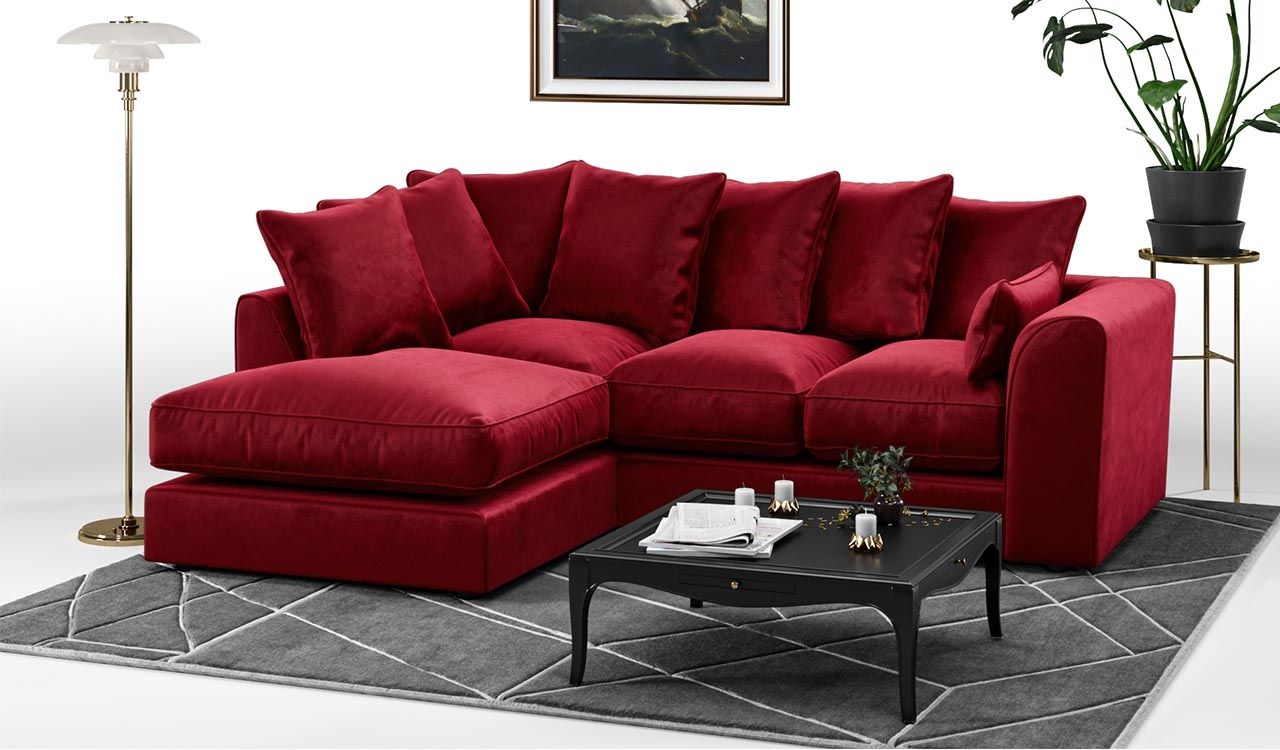 Brooklyn Red Plush Corner Sofa – Left Hand Facing – The Online Sofa Shop