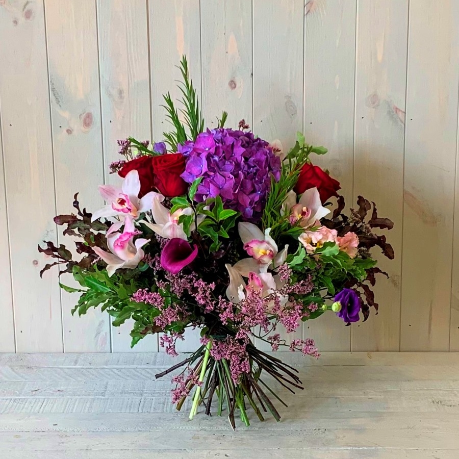 Reds Purples and Pinks Flower Bouquet Medium (as displayed) – Blooming Amazing