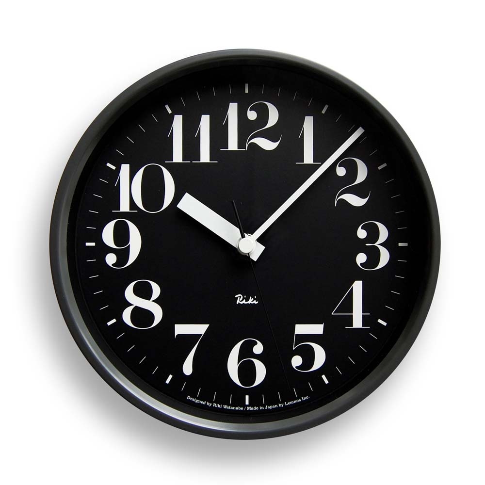 Lemnos – Riki Steel Clock – Black – With Numbers – Black – Steel / Plastic / Glass – 20.4cm x 6cm