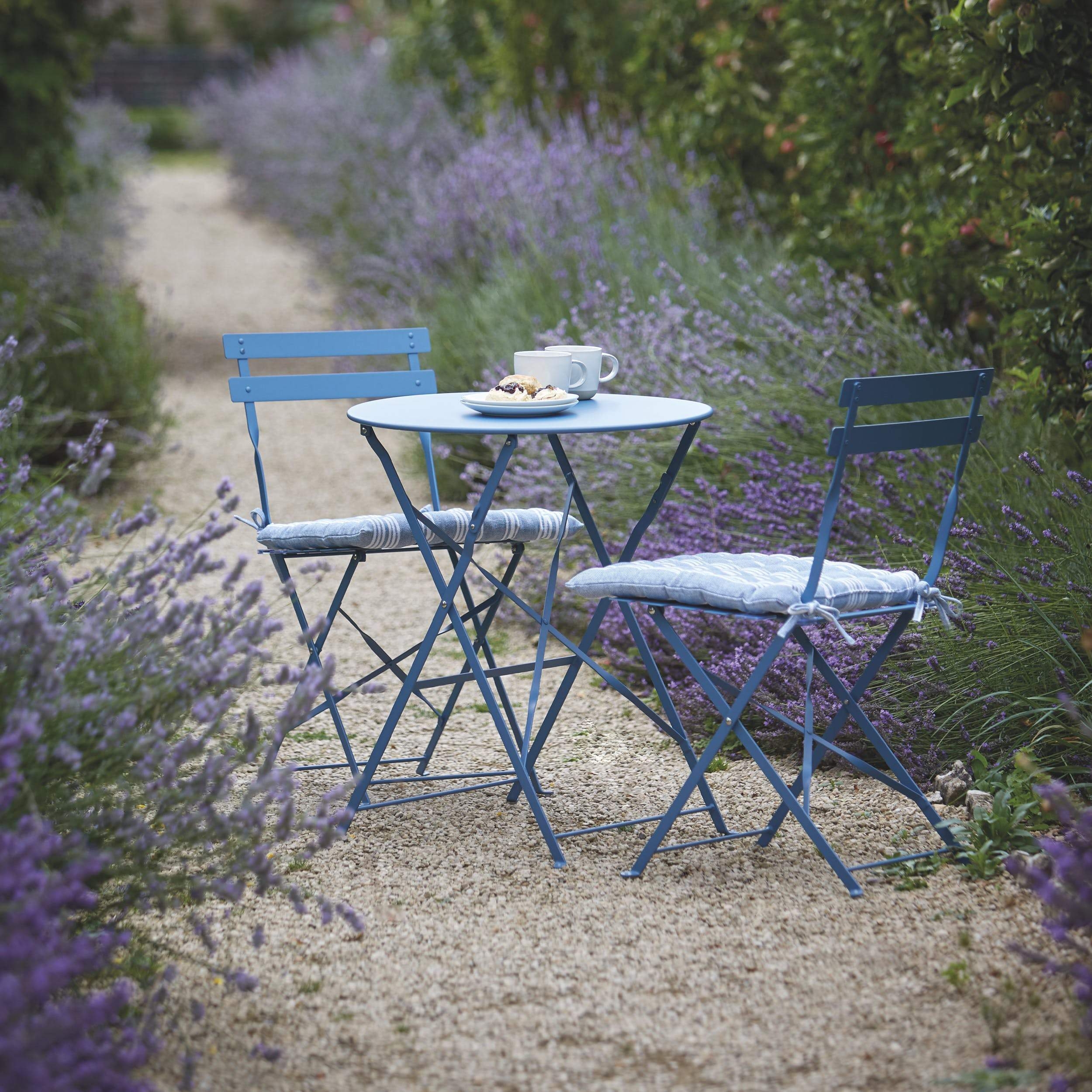 Metal Bistro Set of Table & Two Chairs in Blue