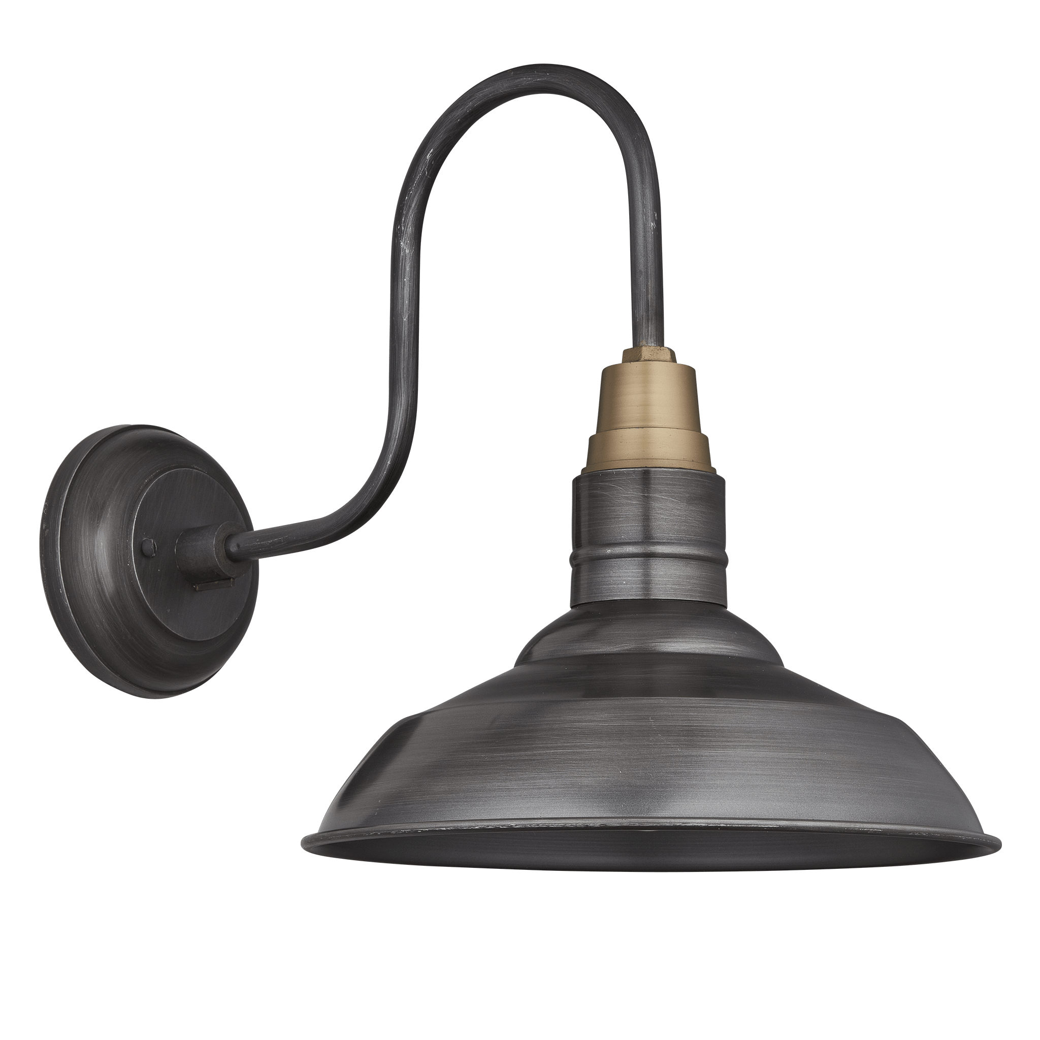 Industville – Swan Neck Round – 11 Inch – Wall Light Fixture – Black / Grey Colour – Pewter / Brass Material – 32 CM X 21 CM X 35 CM