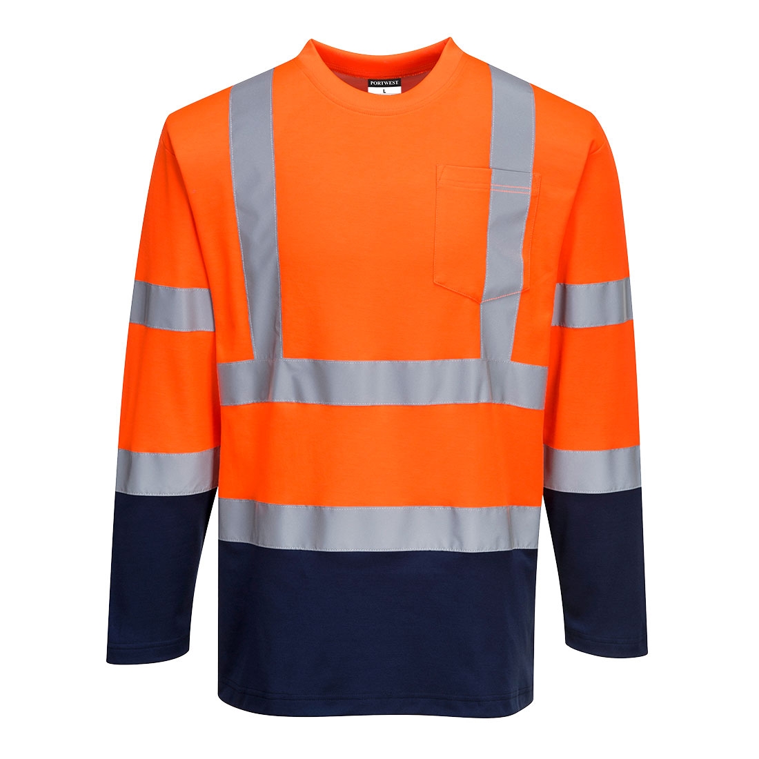 Two-Tone Long Sleeved Cotton Comfort T-Shirt Orange/Navy – M – Work Safety Protective Equipment – Portwest – Regus Supply