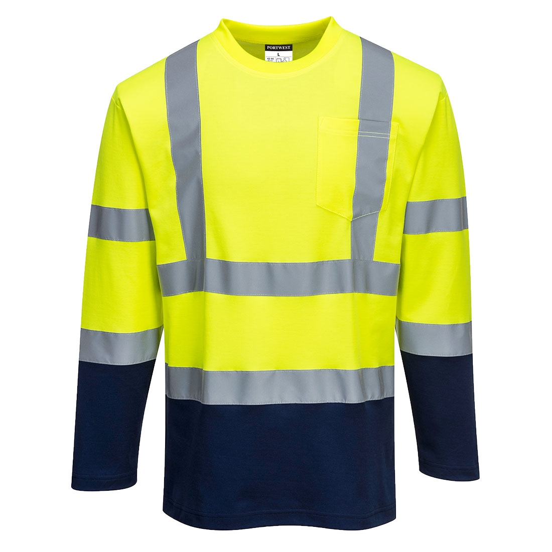 Two-Tone Long Sleeved Cotton Comfort T-Shirt Yellow/Navy – S – Work Safety Protective Equipment – Portwest – Regus Supply