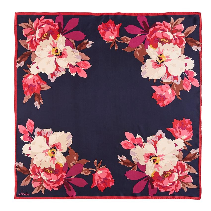 Joules Silk Scarf In French Navy Bloom