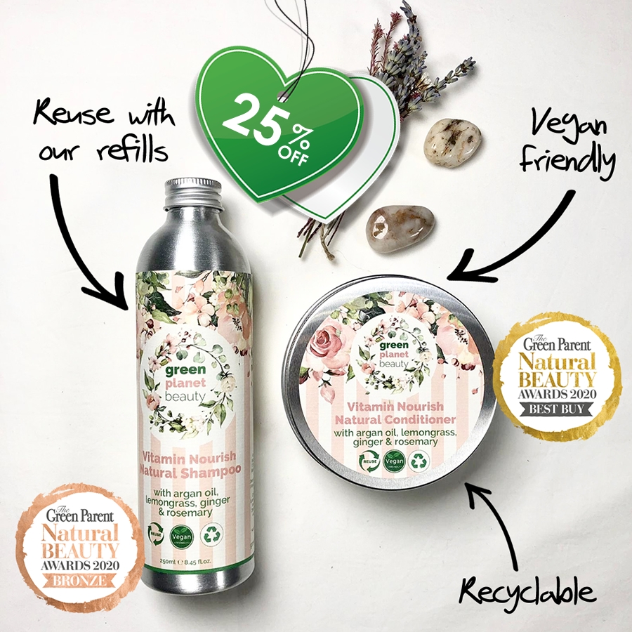 Plastic Free Nourishing Natural Shampoo & Conditioner Set – 250ml – Develop-free – Ethikel