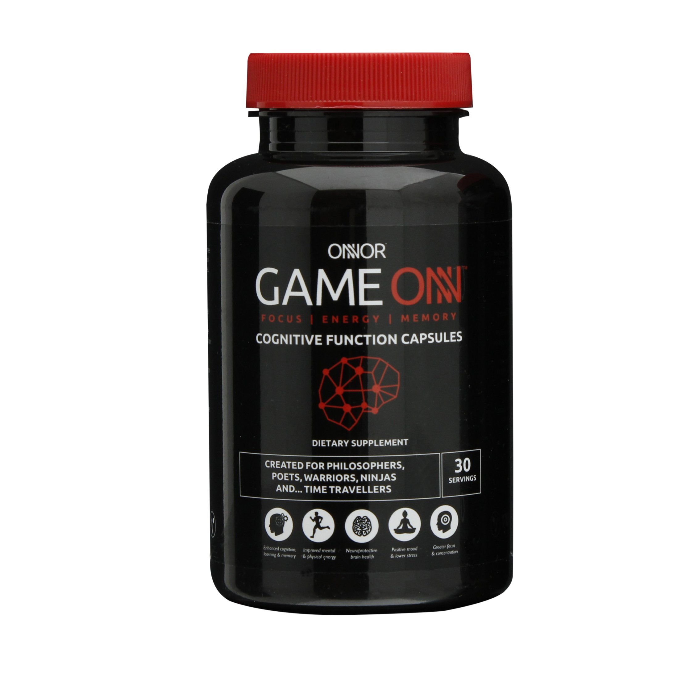 Cognitive Function Capsules – Game ONN Nootropic Capsules – ONNOR BLACK Single Pack – 150mg Caffeine Per Serving – For Focus & Energy – ONNOR Limited