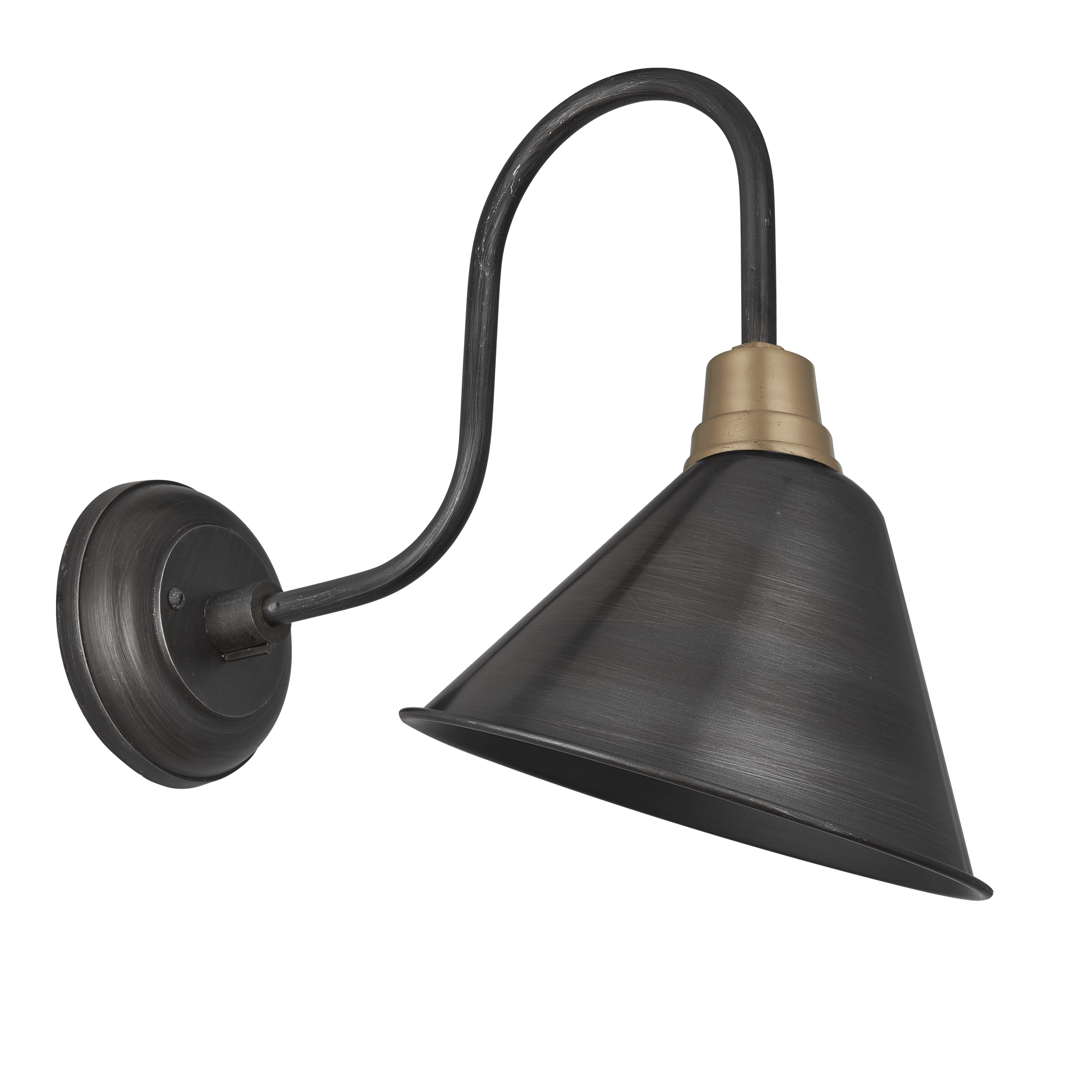 Industville – Swan Neck Cone – 8 Inch – Wall Light Fixture – Black / Grey Colour – Pewter / Brass Material – 32 CM X 21 CM X 35 CM