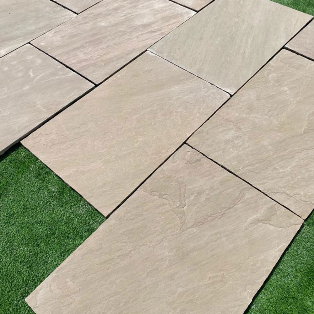 RAJ GREEN SANDSTONE RIVEN PAVING MIX PATIO PACK (15.30m² – 48 Slabs) – The Stonemart