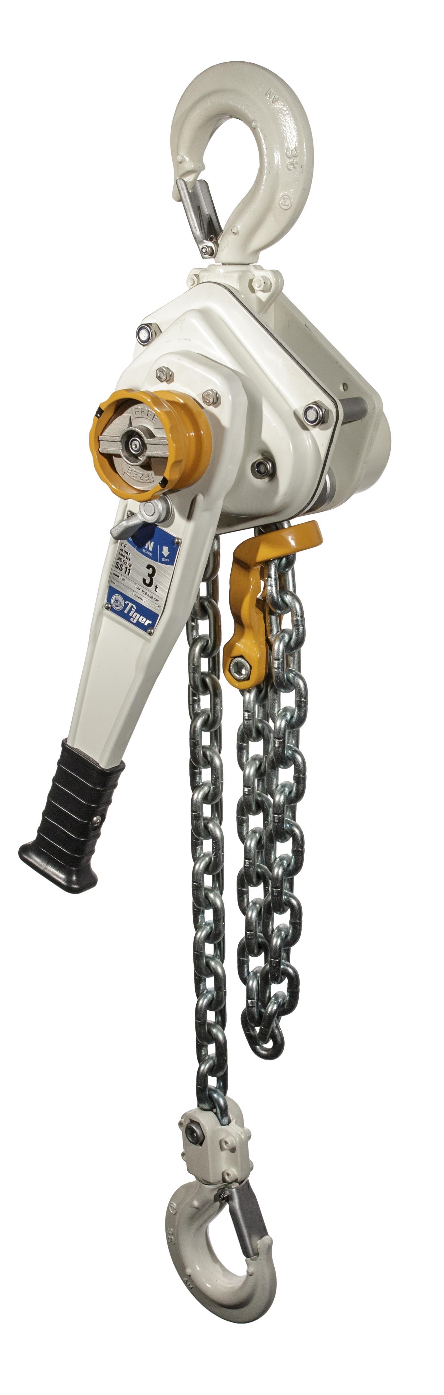 Hoistshop – Tiger Subsea Lever Hoist Type SS11 – 0.8T Capacity With Load Limiter – 210-45 – 4.0m – Stainless Steel – White / Silver / Yellow