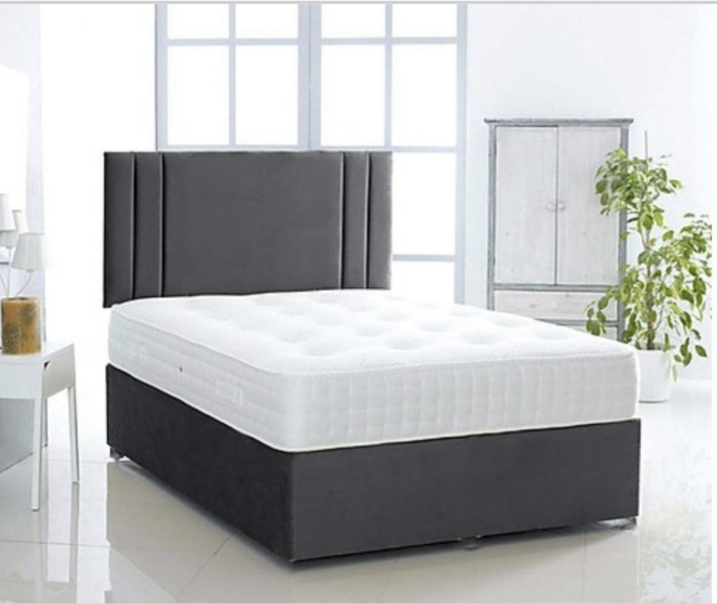 BedsDivans – Suede Divan Bed – Grey – Single, Small Double, Double, King & Super King Sizes Available – Add Headboard & Mattress