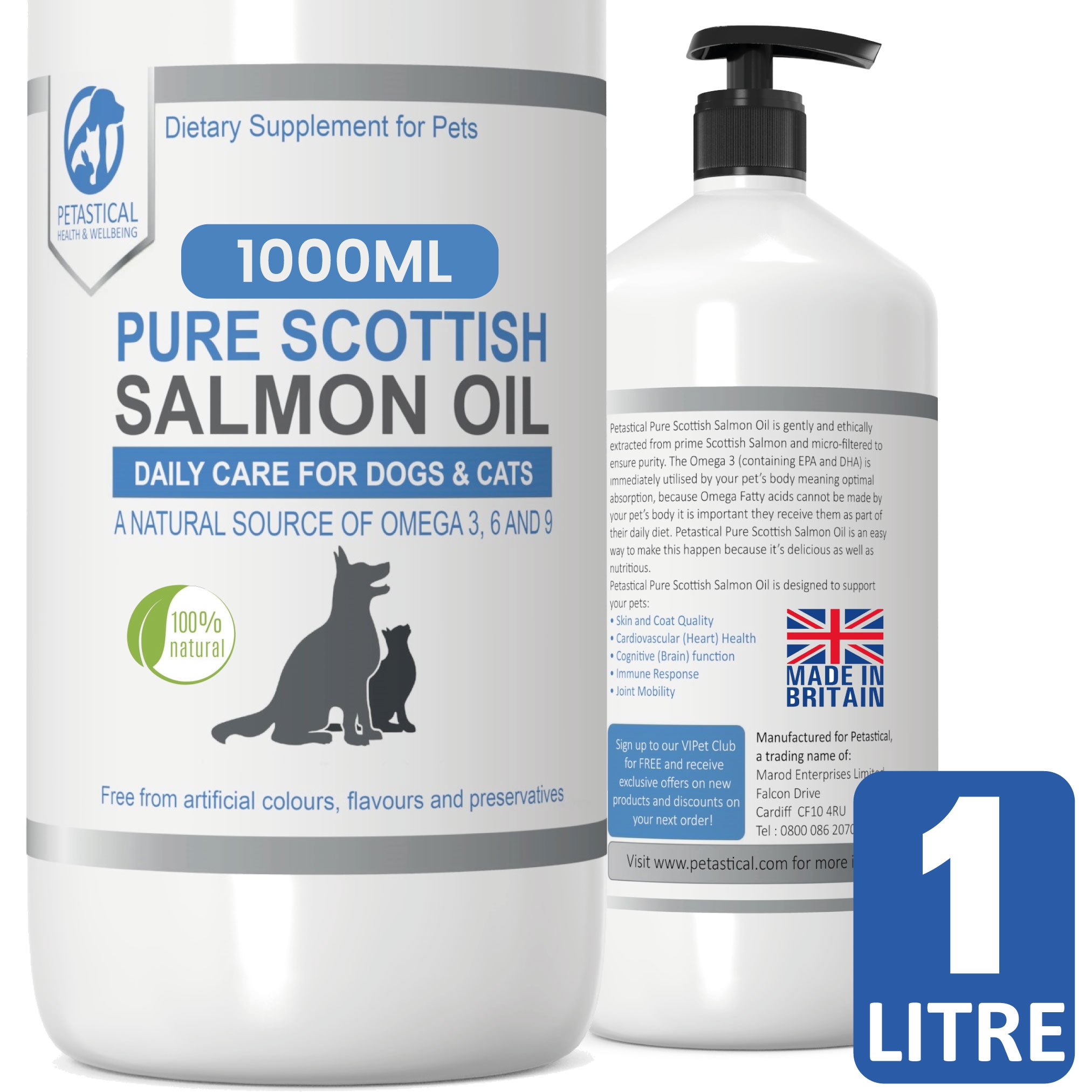 Petastical-Scottish Salmon Oil for Dogs- Cats- Pets – 1 Litre Fish Oil