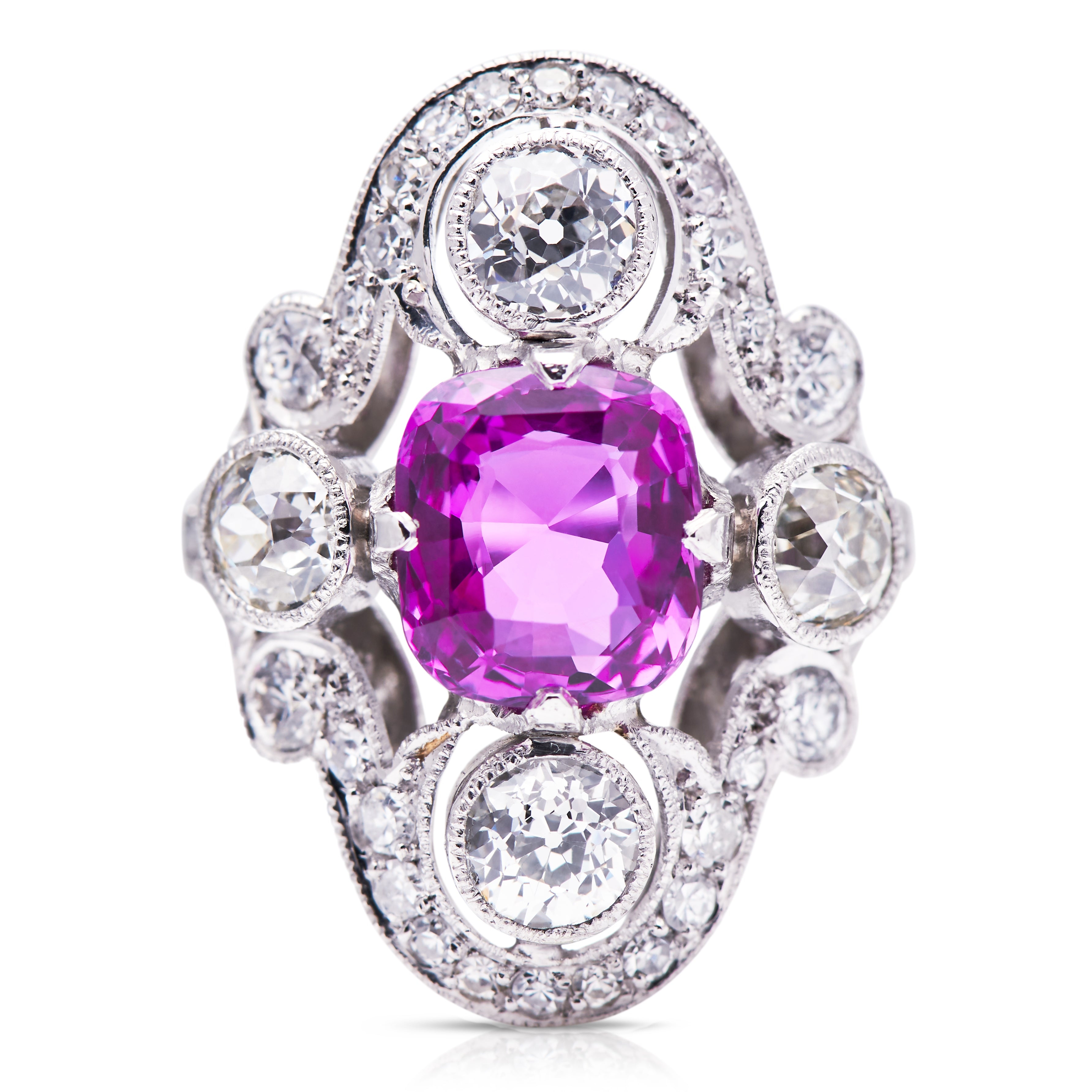 Art Deco, French, Platinum, Pink Sapphire and Diamond Ring – Vintage Ring – Antique Ring Boutique