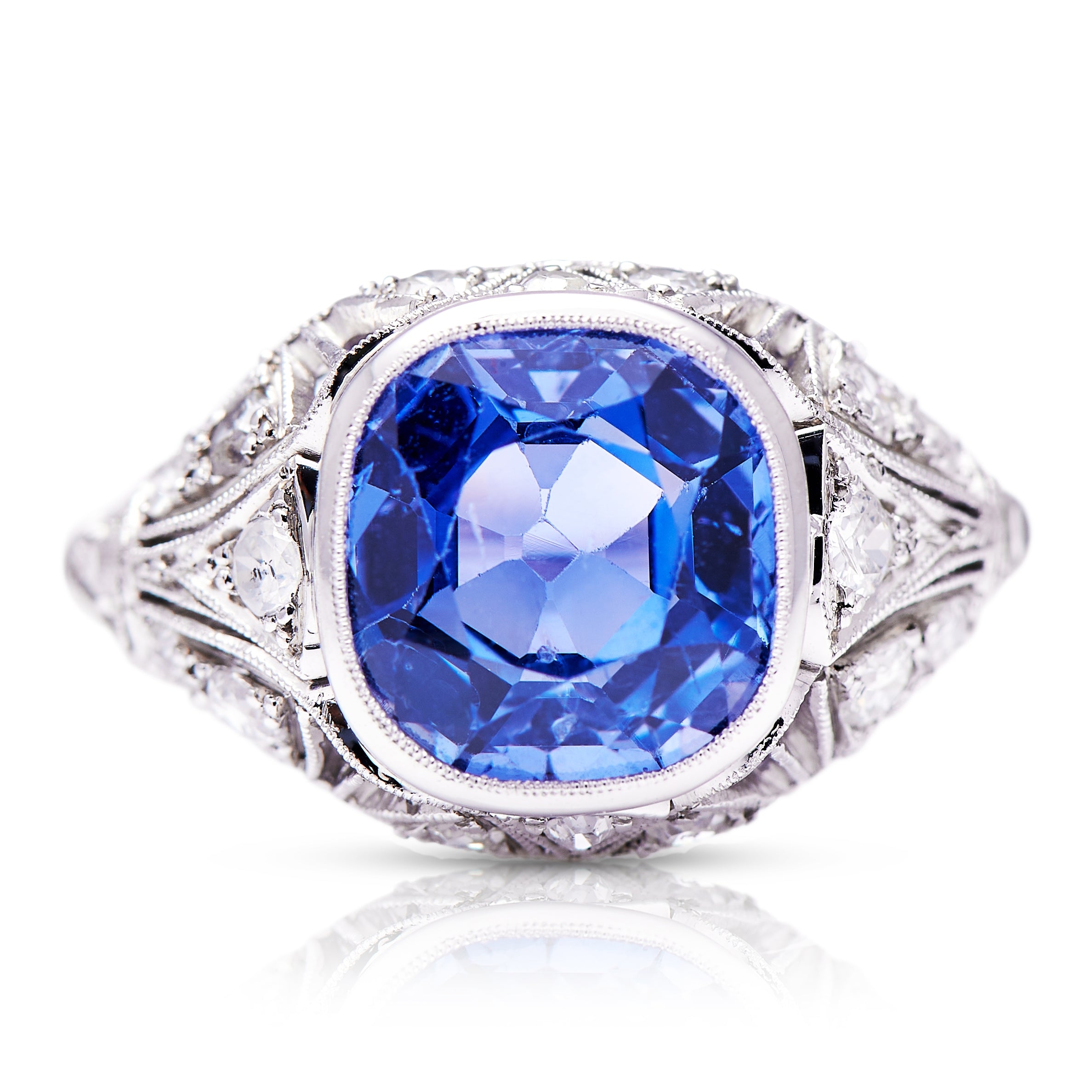 BELLE ÉPOQUE | Platinum, Sapphire and Diamond Ring – Vintage Ring – Antique Ring Boutique