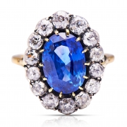 Victorian, 18ct Gold, Sapphire and Diamond Cluster Ring – Vintage Ring – Antique Ring Boutique
