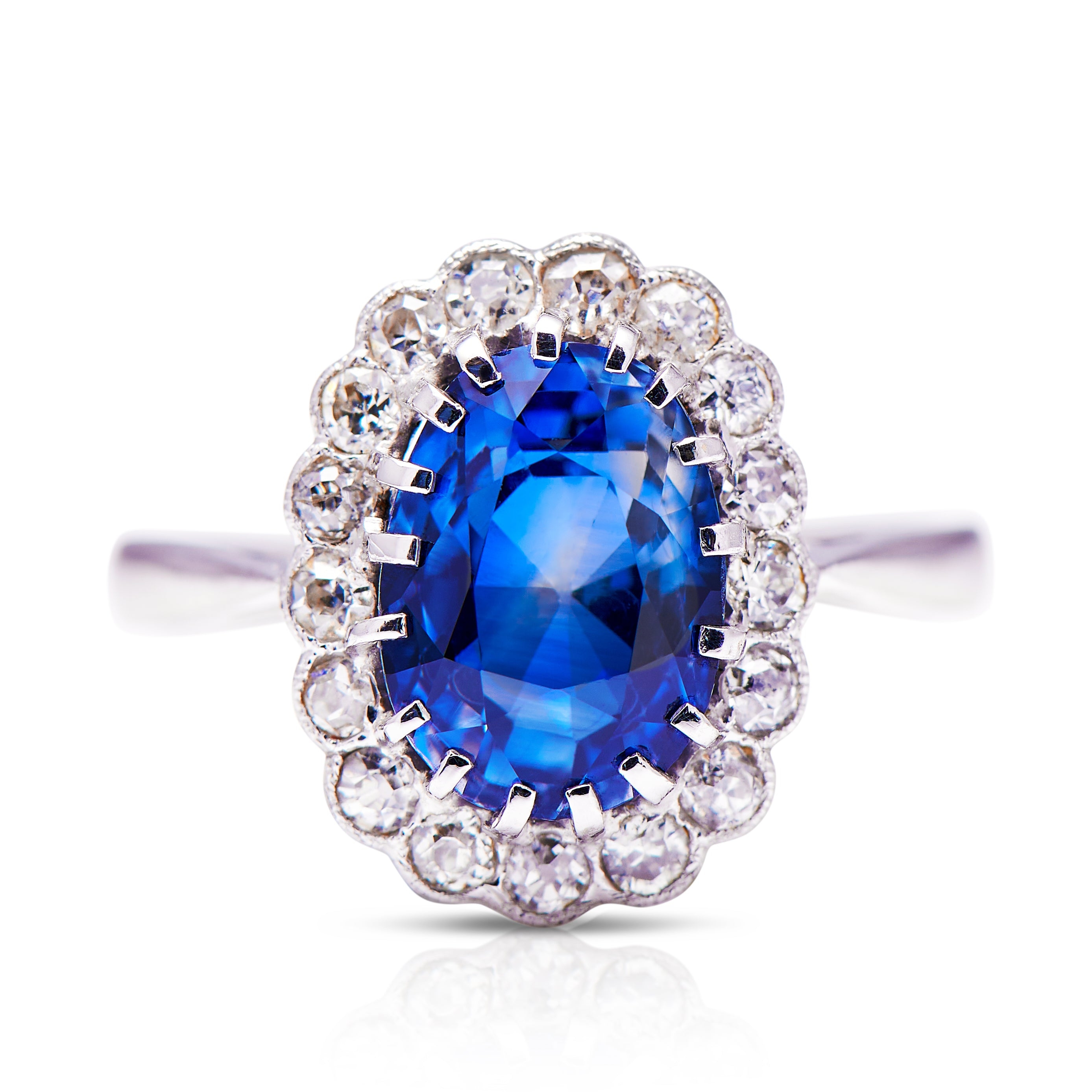 Engagement | Edwardian, Sapphire and Diamond Cluster Ring – Vintage Ring – Antique Ring Boutique