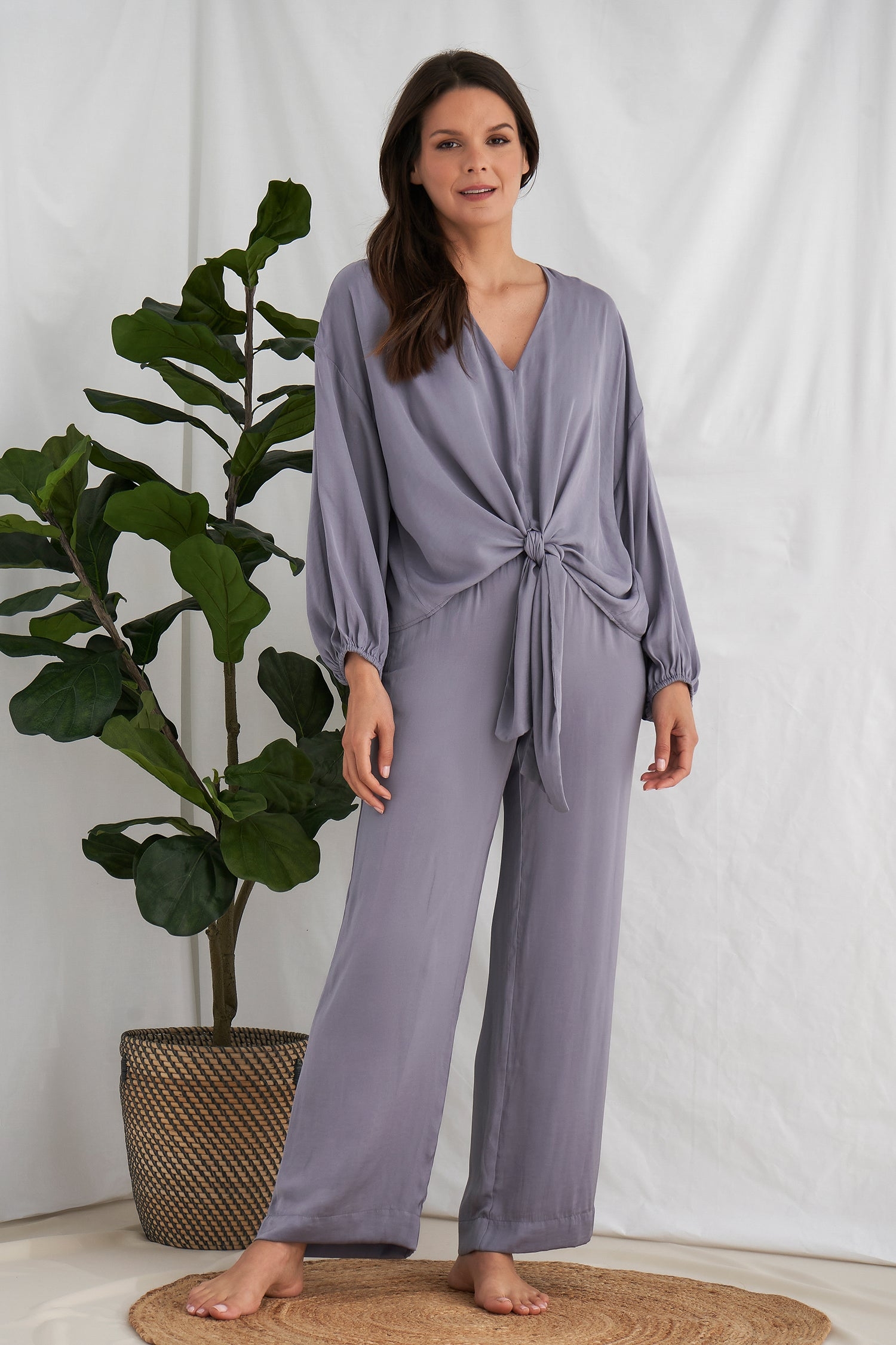 Satin Loungewear Set in Grey UK 16-18 / Grey