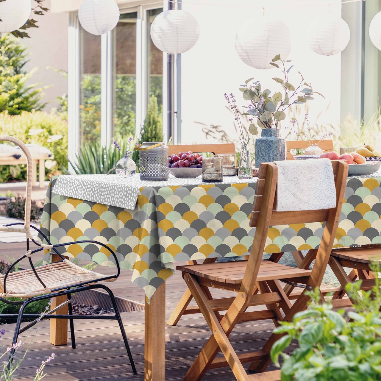 Celina Digby Luxury Outdoor Garden Tablecloth AVAILABLE IN 5 SIZES – Optional Centre Hole for Parasol Scandi Hills Mustard XXL (300cm x 140cm)