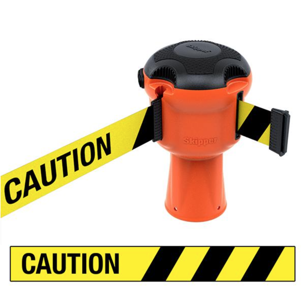 Skipper™ Barrier – 9 Metre Tape – Orange Caution Yellow / Black Chevron Street Solutions UK