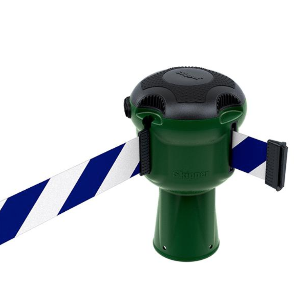 Skipper™ Barrier – 9 Metre Tape – Green Blue / White Chevron Street Solutions UK